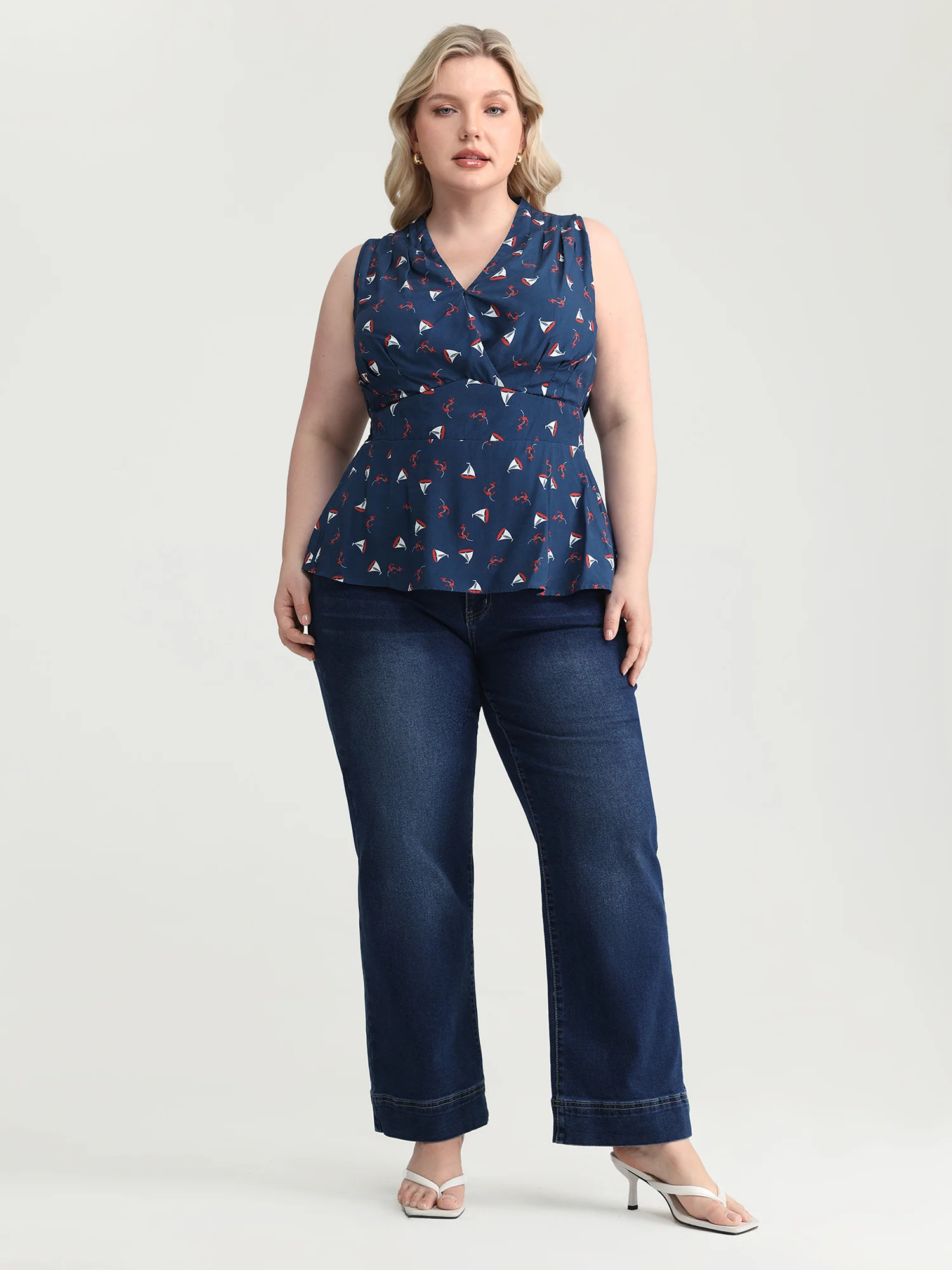Sailing Print Collared Fit And Flare Knit Top - Image 3