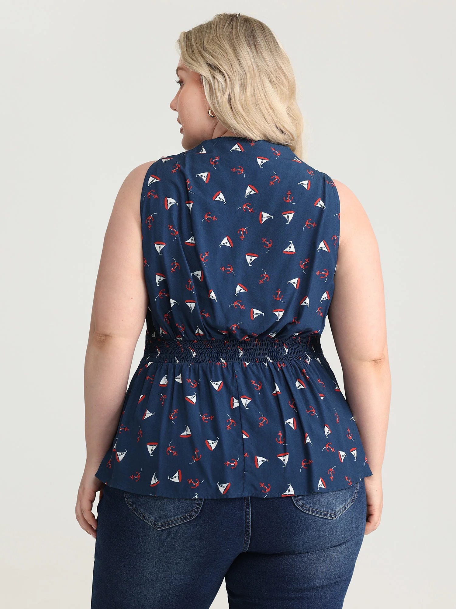 Sailing Print Collared Fit And Flare Knit Top - Image 4