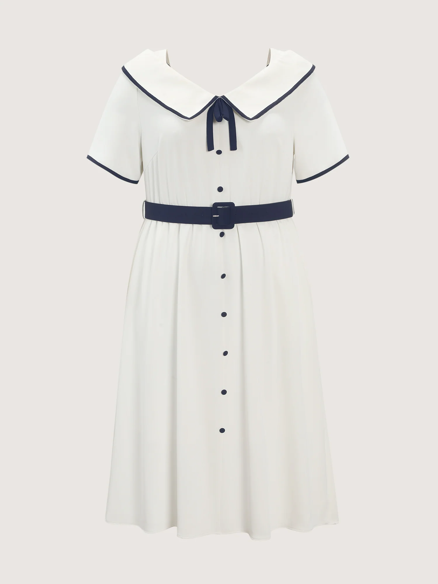 Sailor Collar Pockets Belted Midi Dress - Image 5