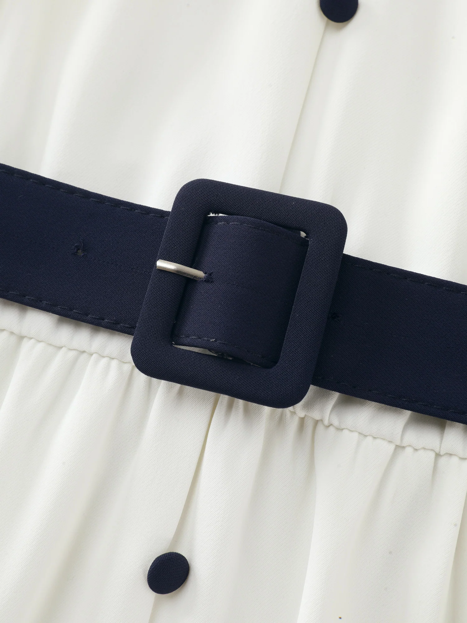 Sailor Collar Pockets Belted Midi Dress - Image 6