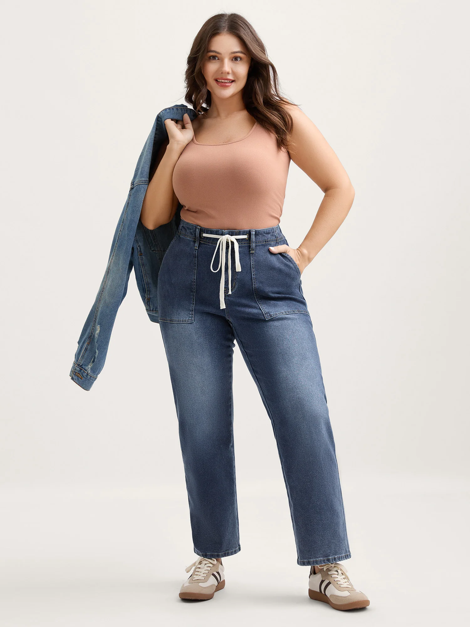 Sand Wash Drawstring Straight Leg Jeans - Image 2