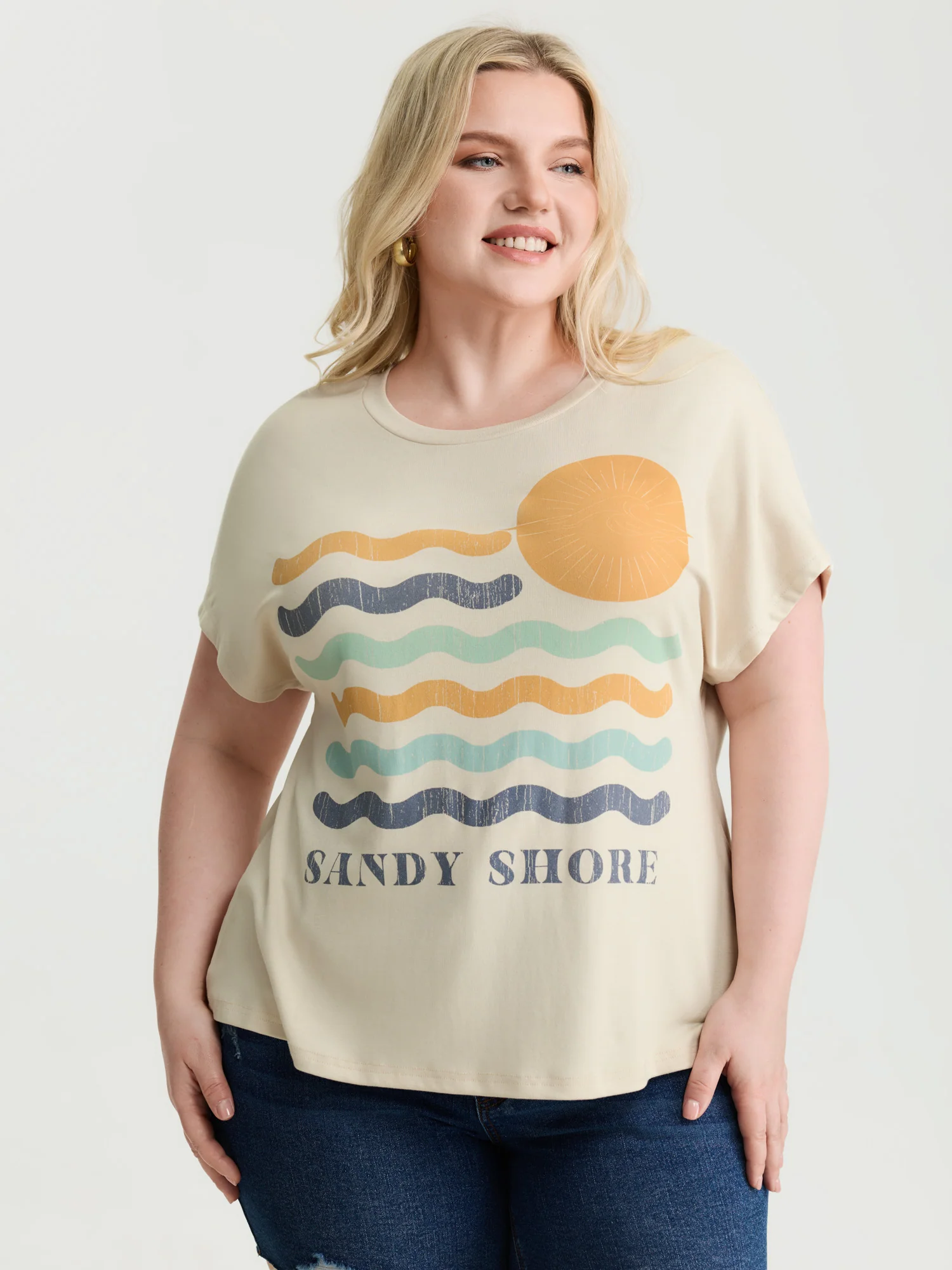 Sandy Shore Print Round Neck T-Shirt - Image 2