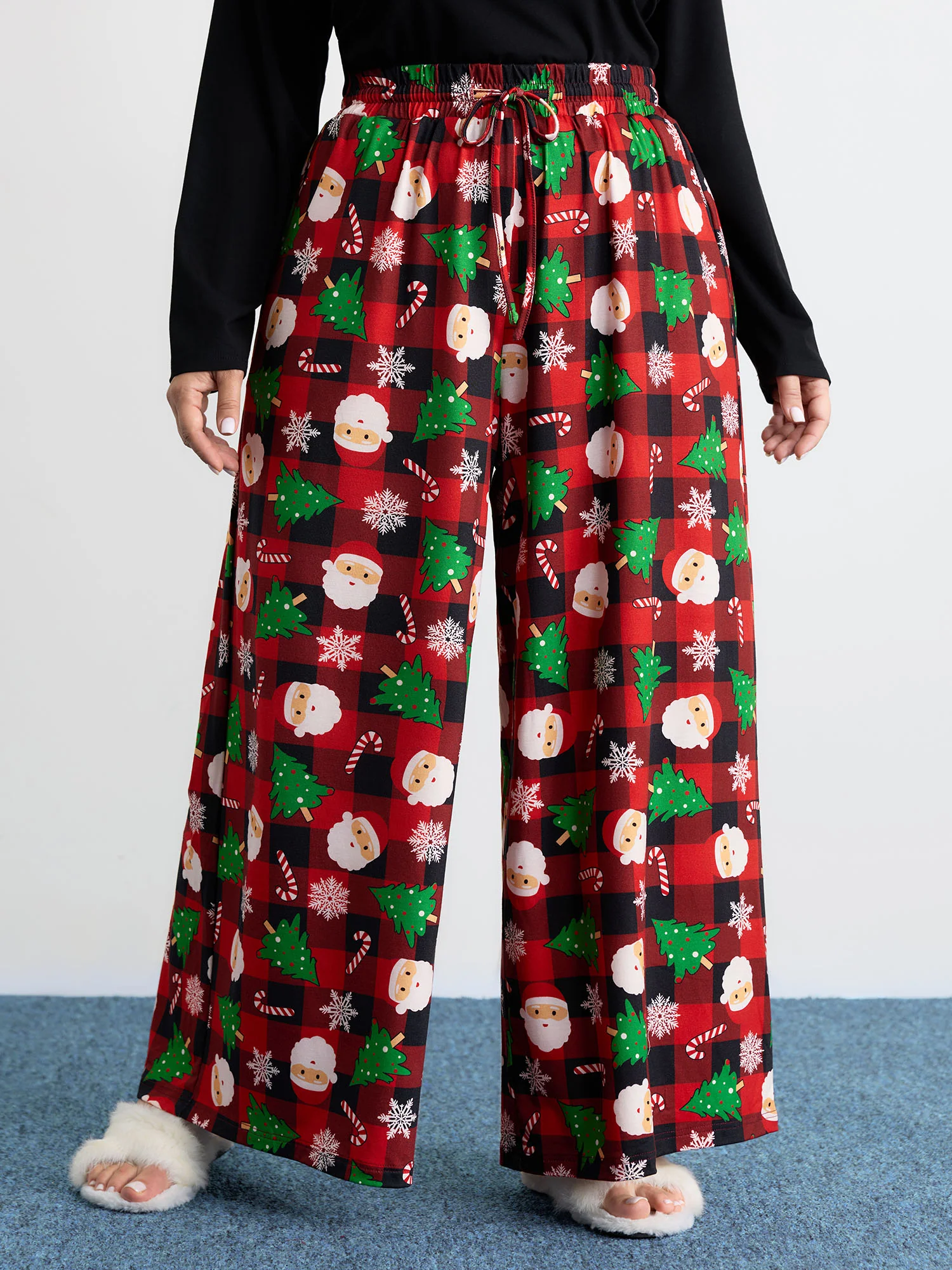 Santa Claus Christmas Wide Lounge Bottoms - Image 3