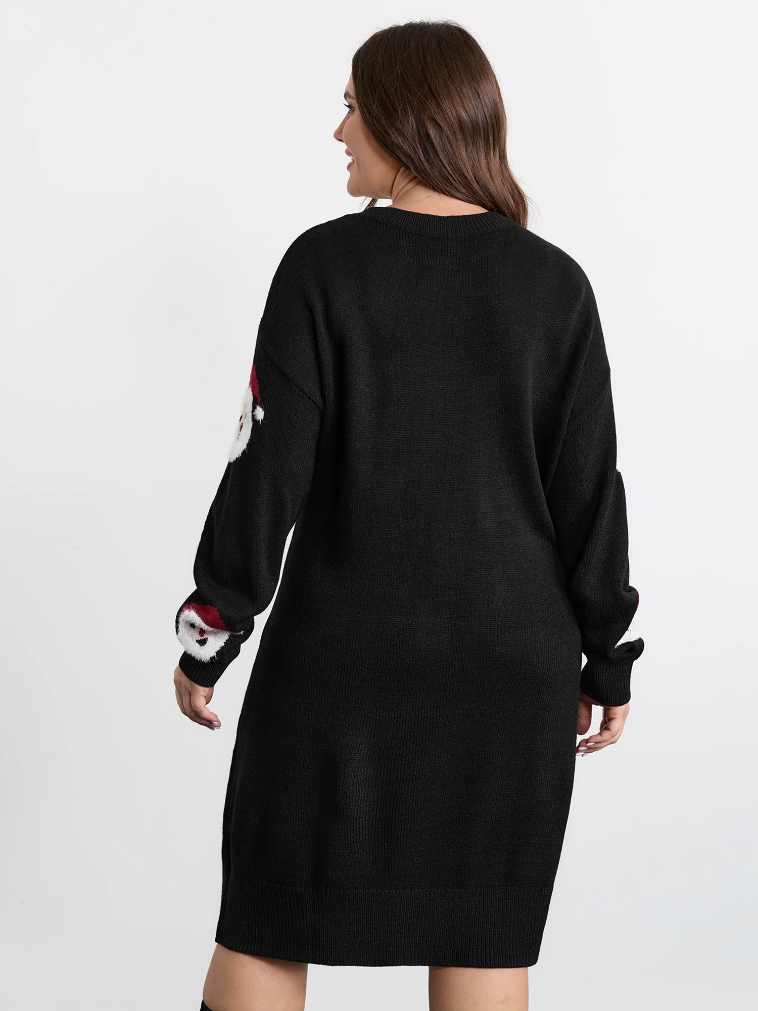 Santa Claus Print Embroidered Textured Sweater Dress - Image 4