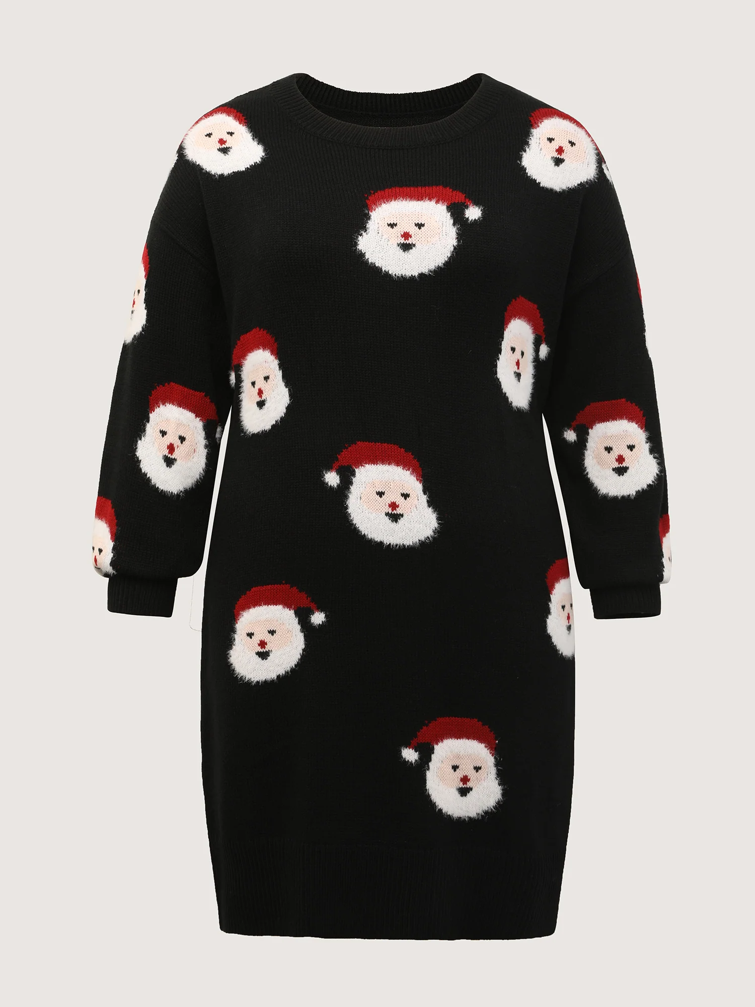 Santa Claus Print Embroidered Textured Sweater Dress - Image 7