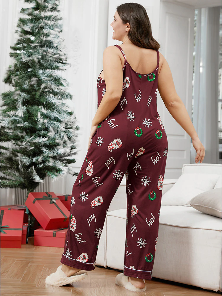 Santa Claus Print Pocket Cami Pajama Jumpsuit - Image 4