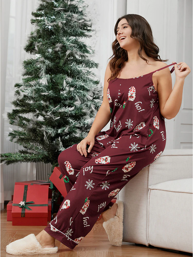 Santa Claus Print Pocket Cami Pajama Jumpsuit - Image 5