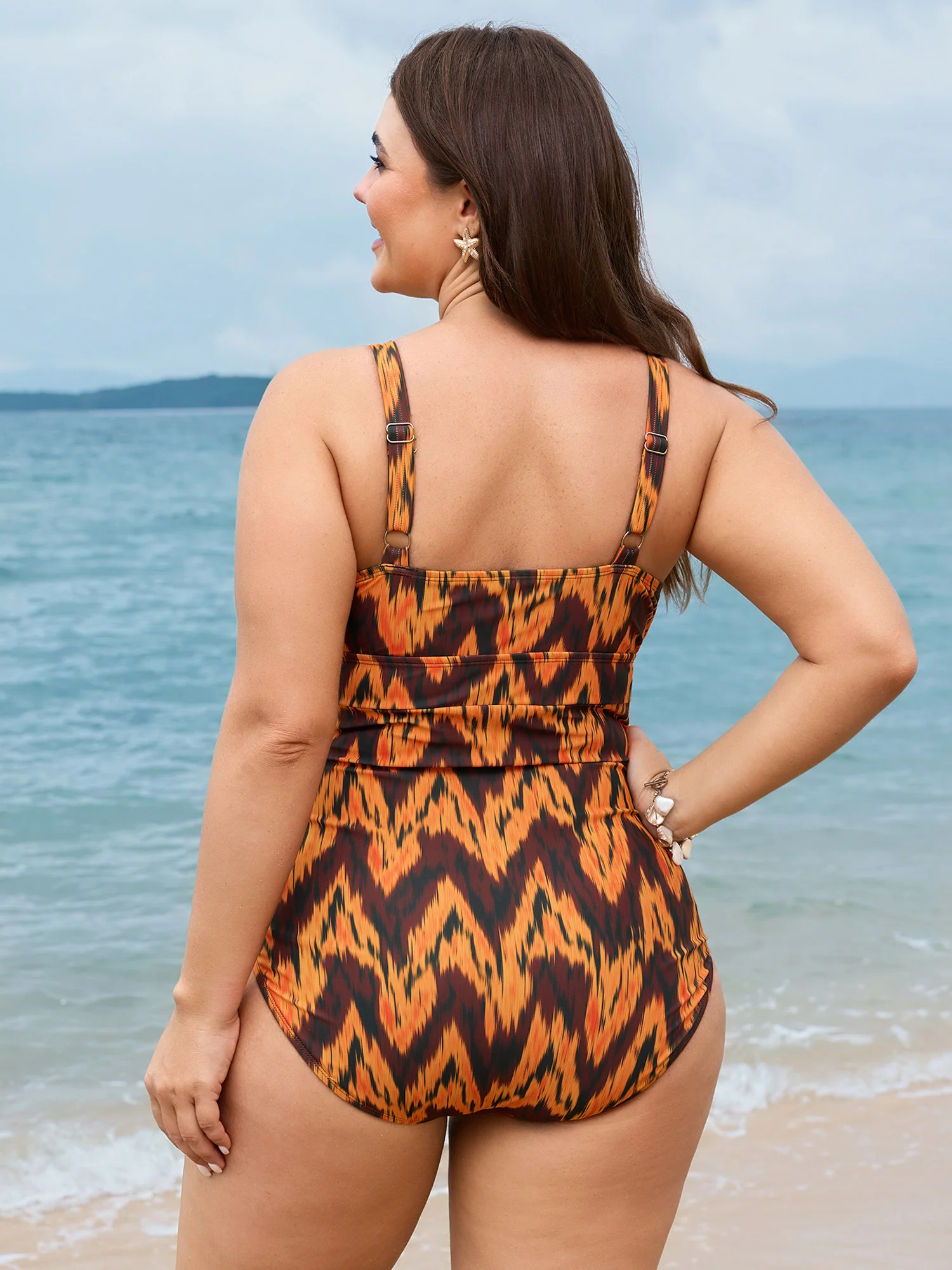 Sarong Geometric Print One-Piece Swim Set - Image 4