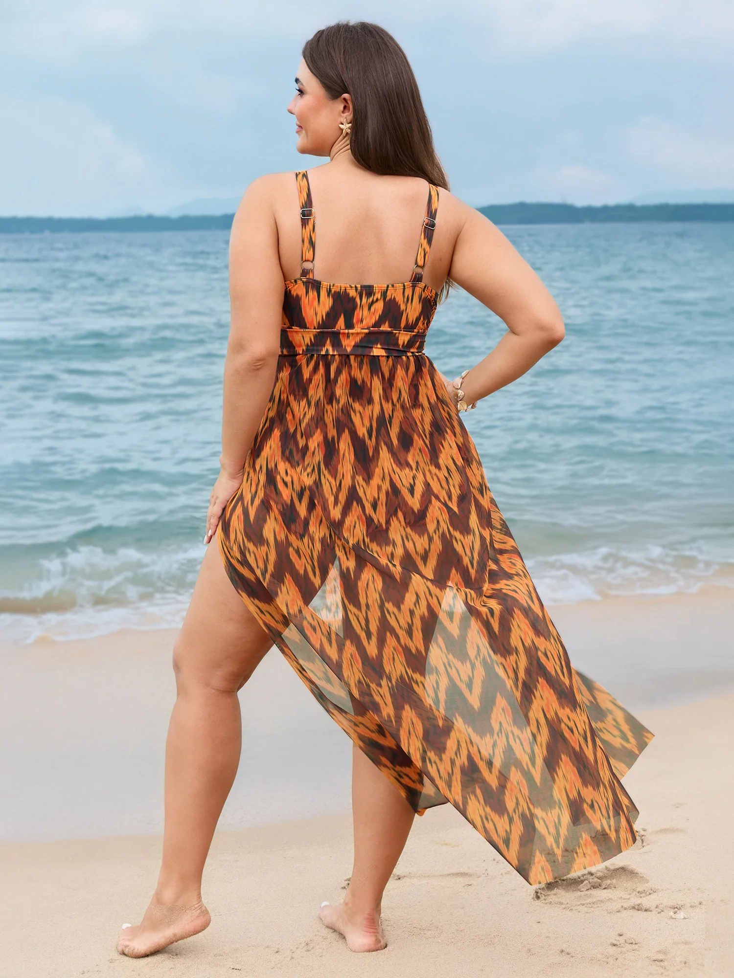 Sarong Geometric Print One-Piece Swim Set - Image 5