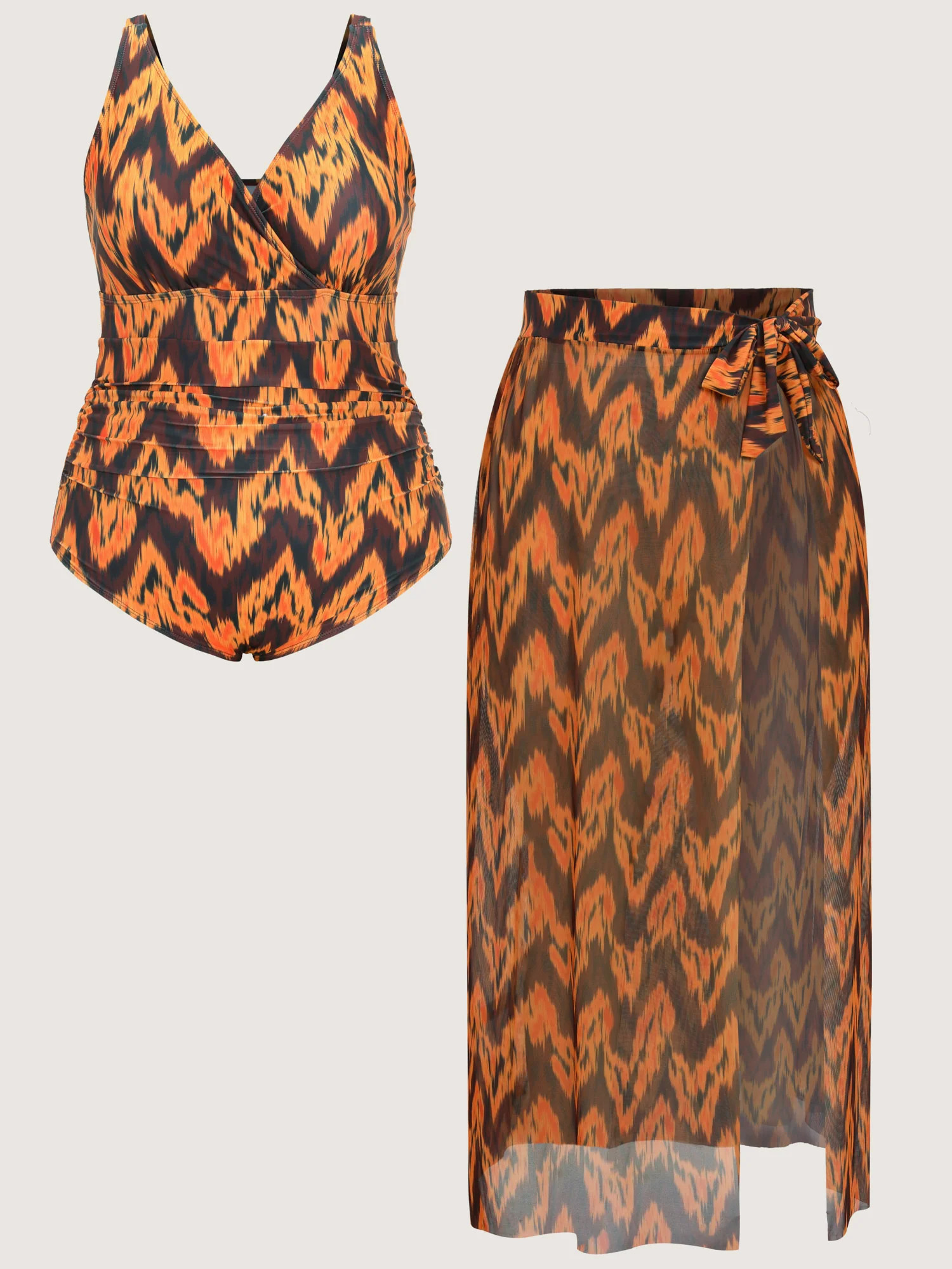 Sarong Geometric Print One-Piece Swim Set - Image 6