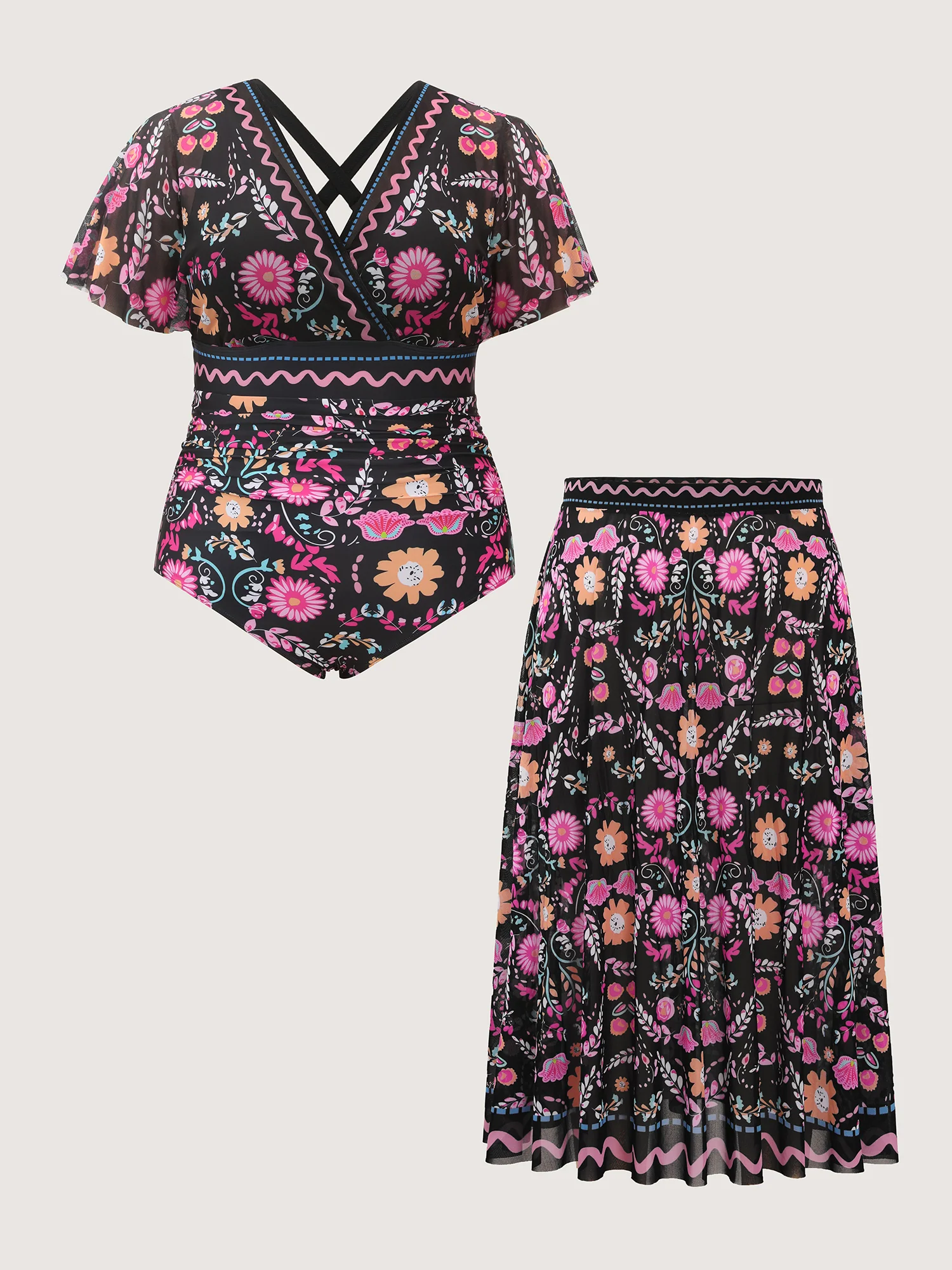 Sarong Two-Piece Tummy-Control One-Piece Swimsuit - Image 6