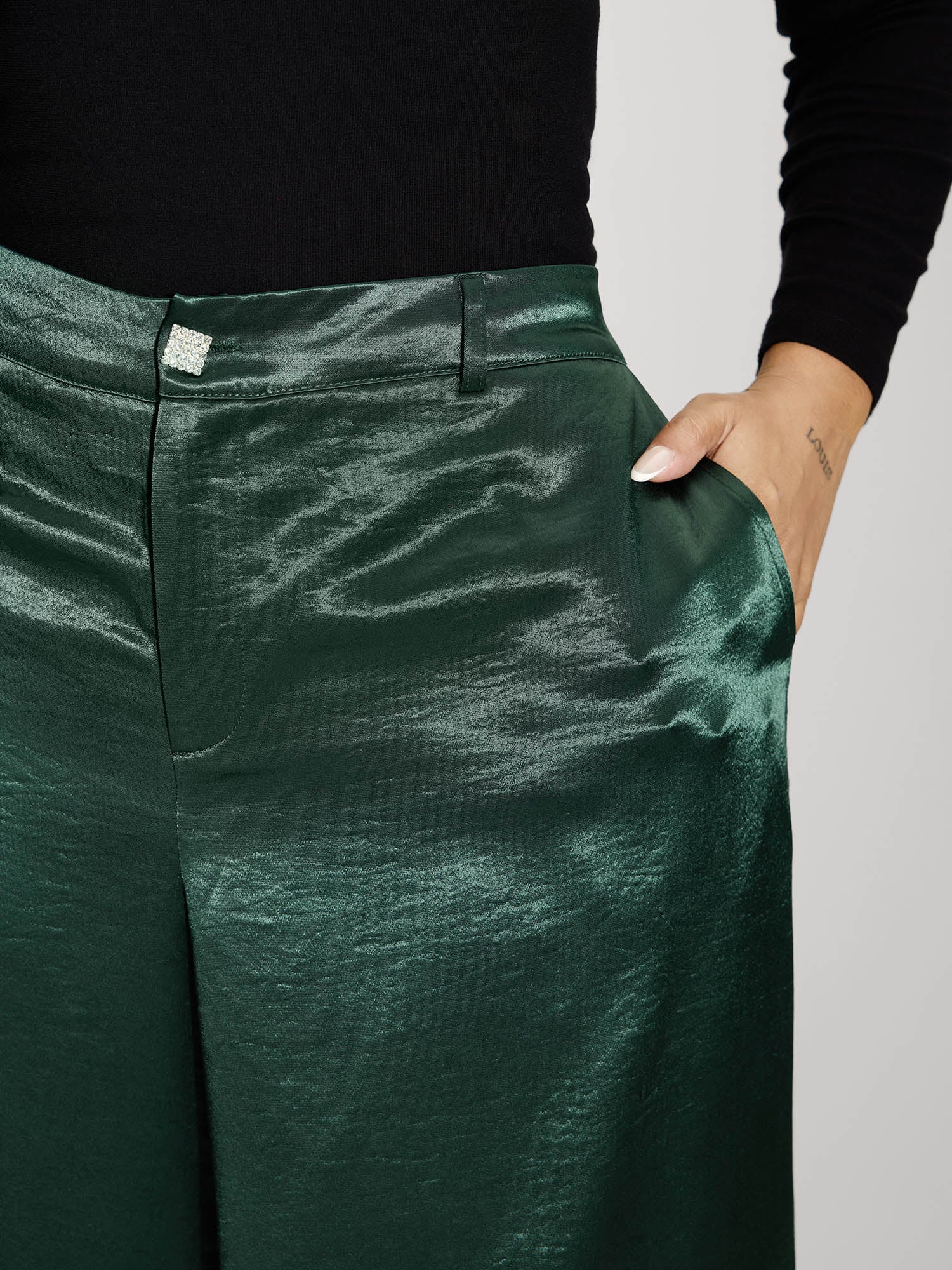 Satin Button Detail Straight-Leg Pants - Image 2