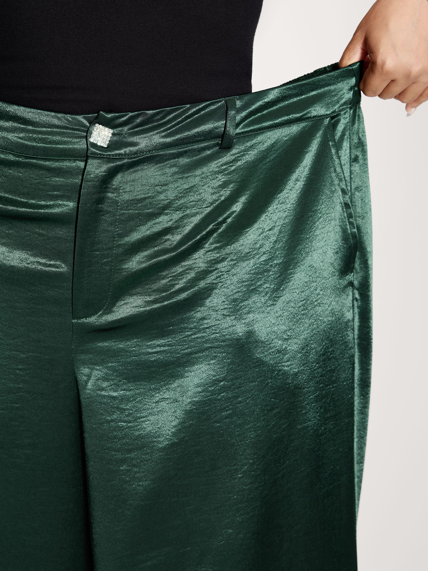 Satin Button Detail Straight-Leg Pants - Image 4