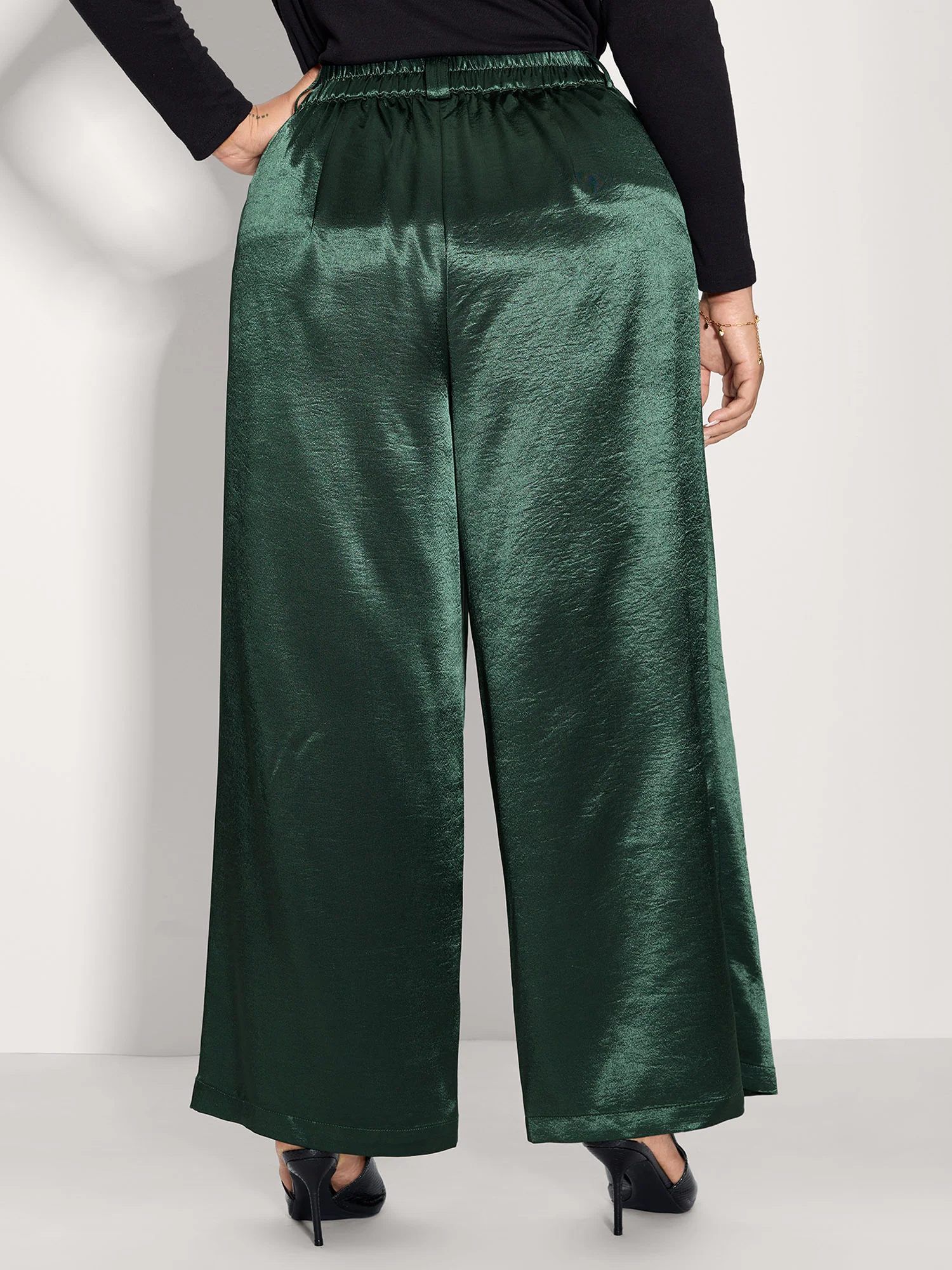 Satin Button Detail Straight-Leg Pants - Image 5
