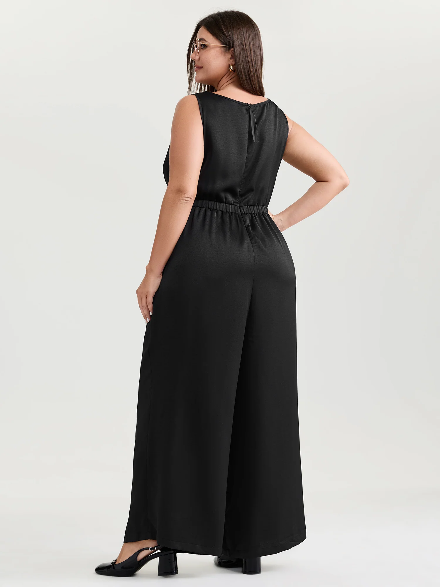 Satin Cowl Neckline Cut-Out Plain Jumpsuit - Image 4