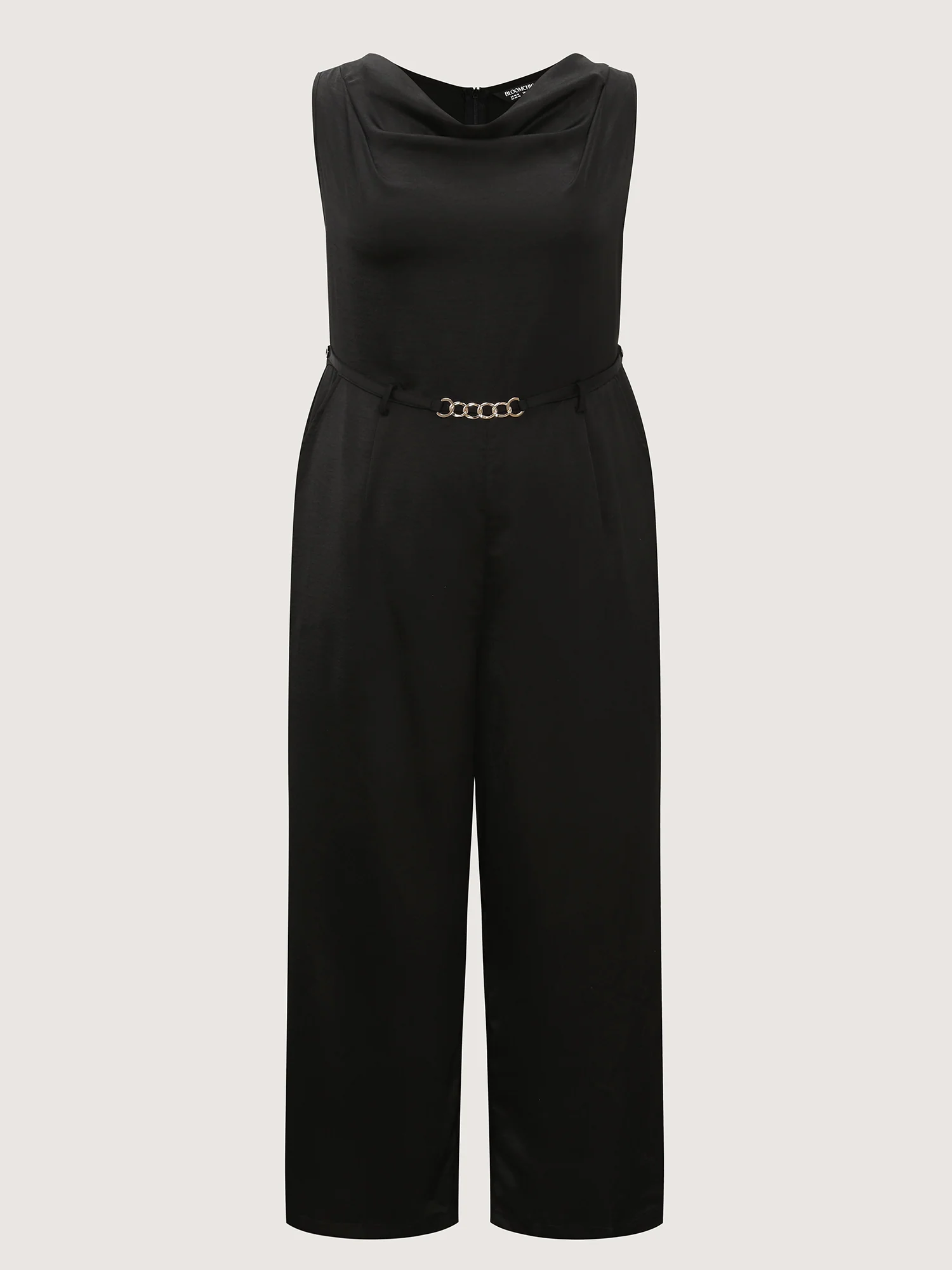Satin Cowl Neckline Cut-Out Plain Jumpsuit - Image 7