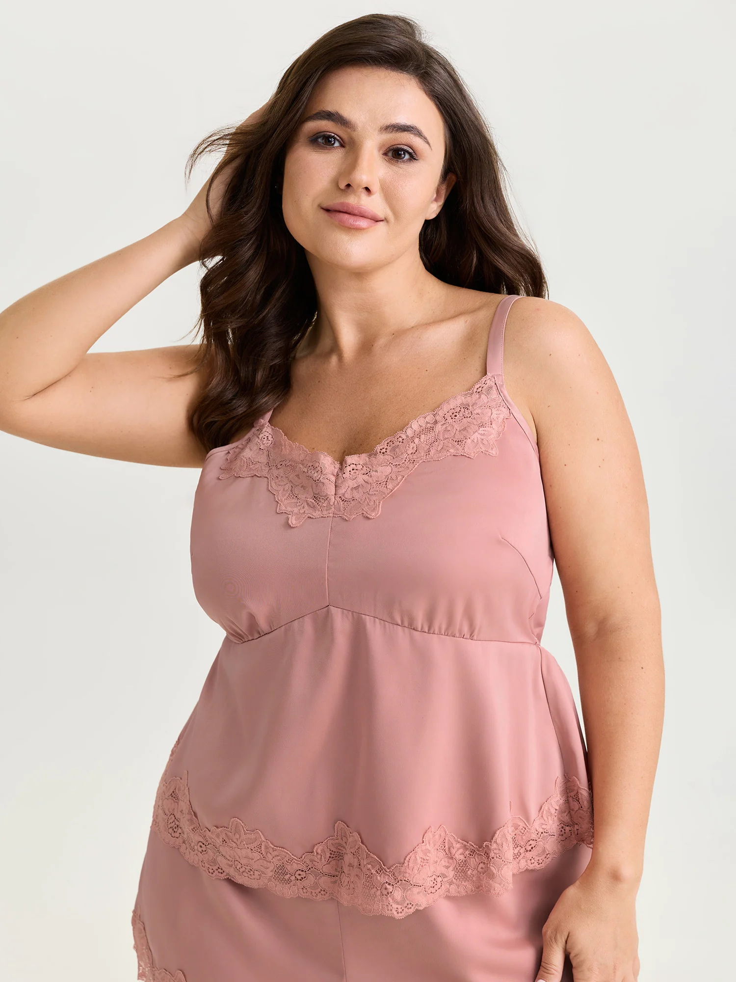 Satin Floral Lace Neckline Lounge Set - Image 2
