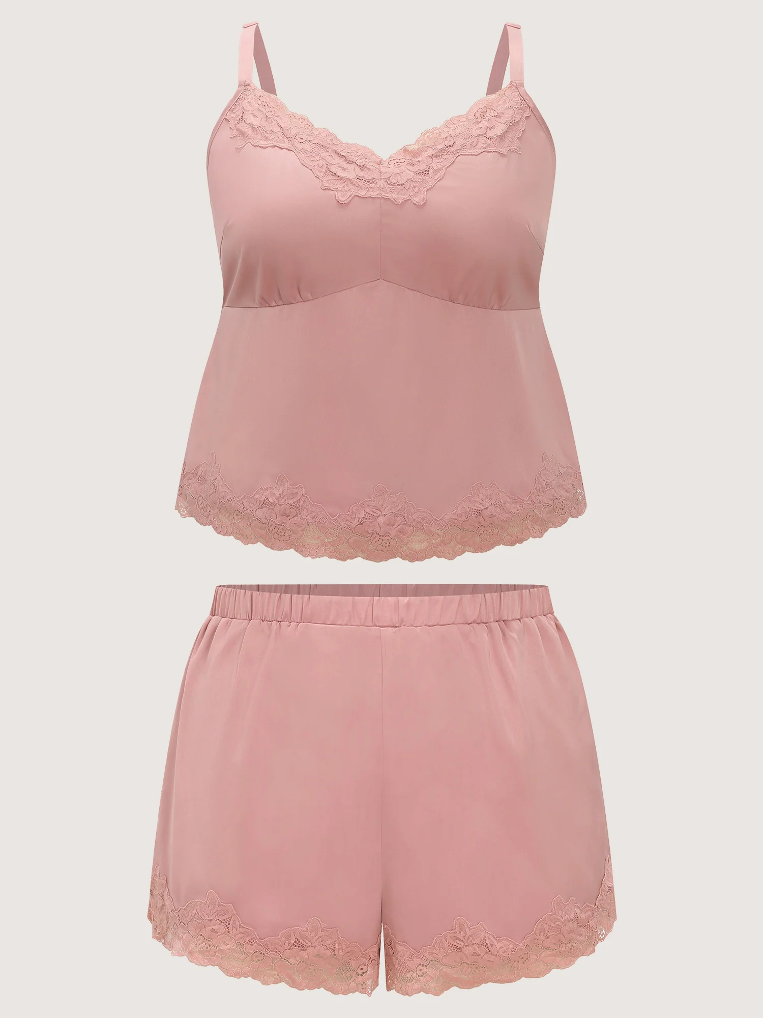 Satin Floral Lace Neckline Lounge Set - Image 7