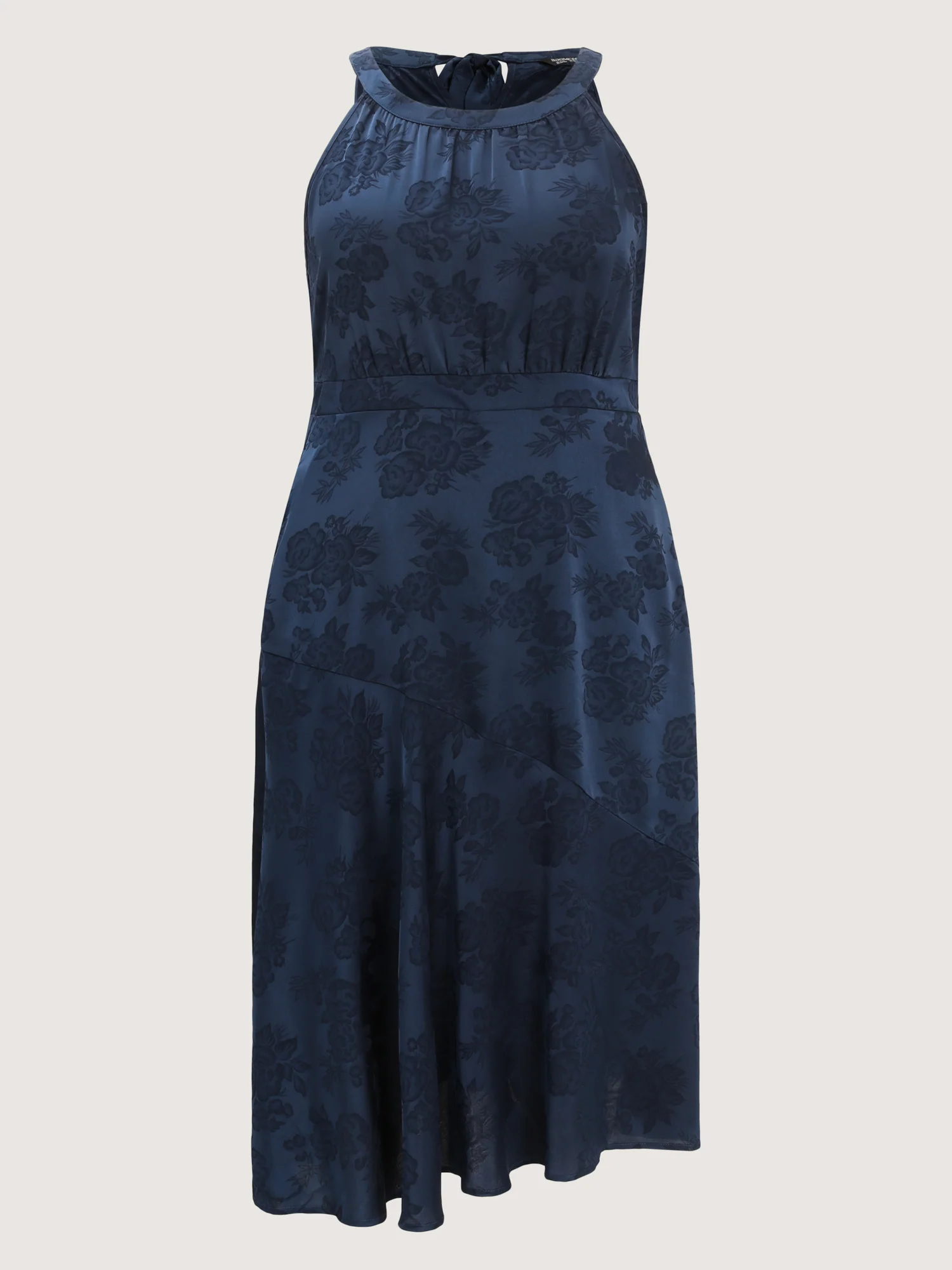 Satin Jacquard Asymmetrical Hem Midi Dress - Image 7