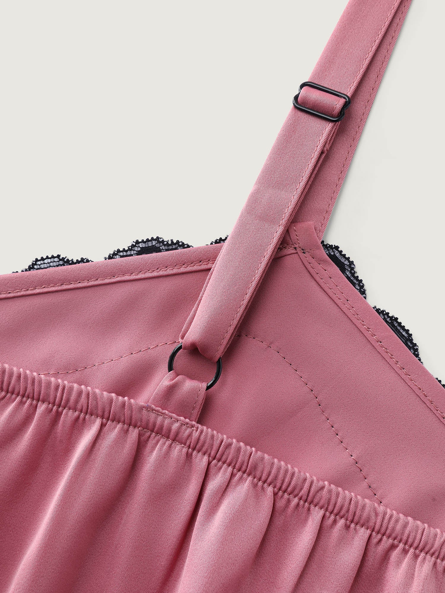 Satin Lace Trim Color Contrast Pajama Romper - Image 5