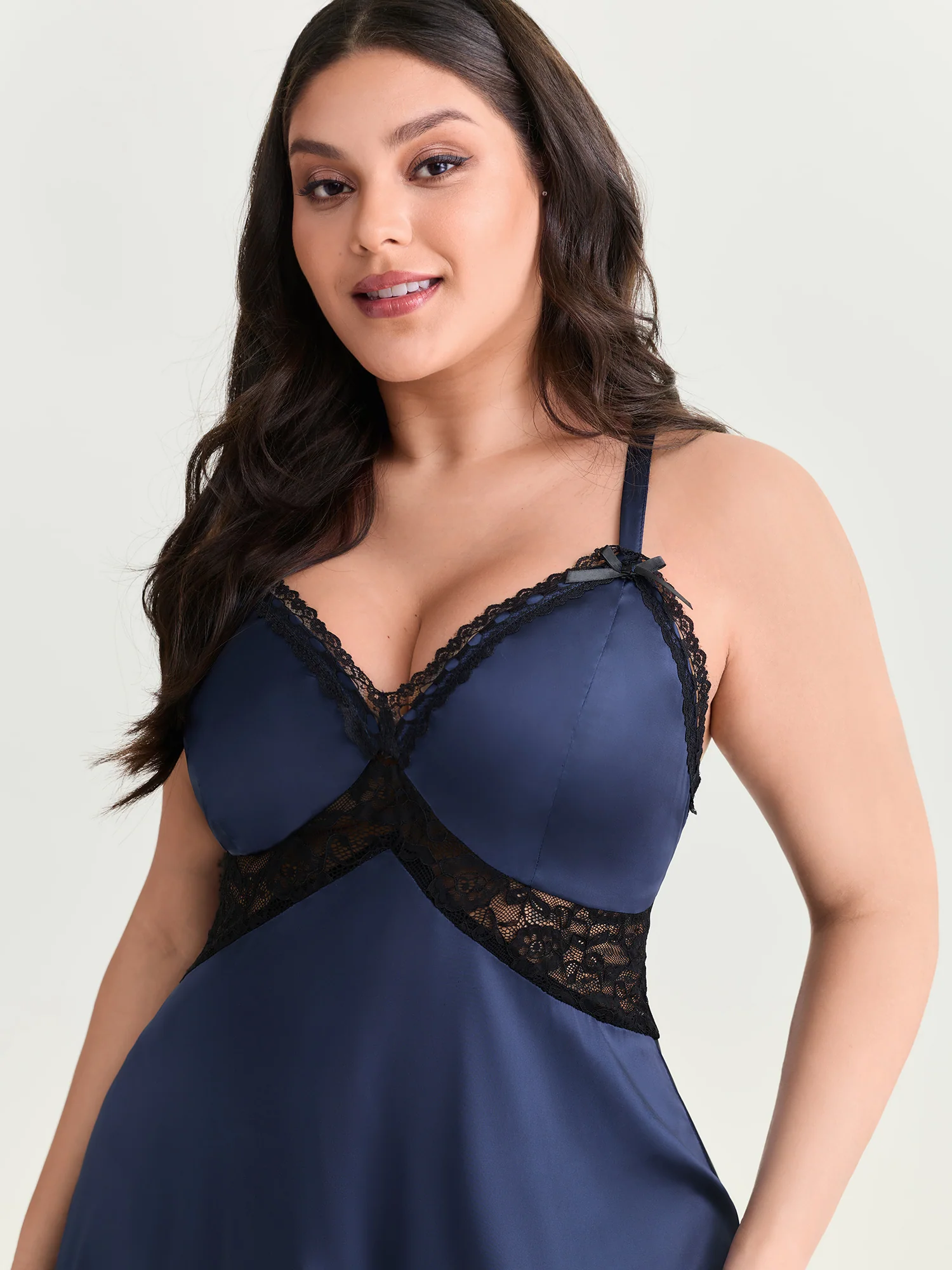 Satin Lace Trim V-Neck Lounge Dress - Image 2