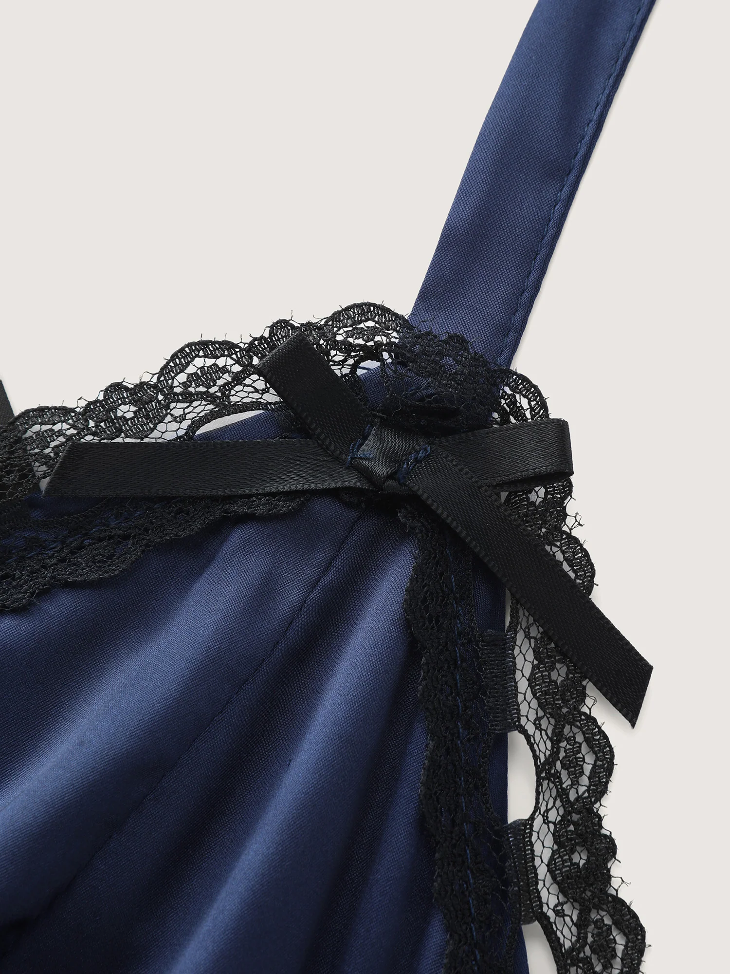Satin Lace Trim V-Neck Lounge Dress - Image 5