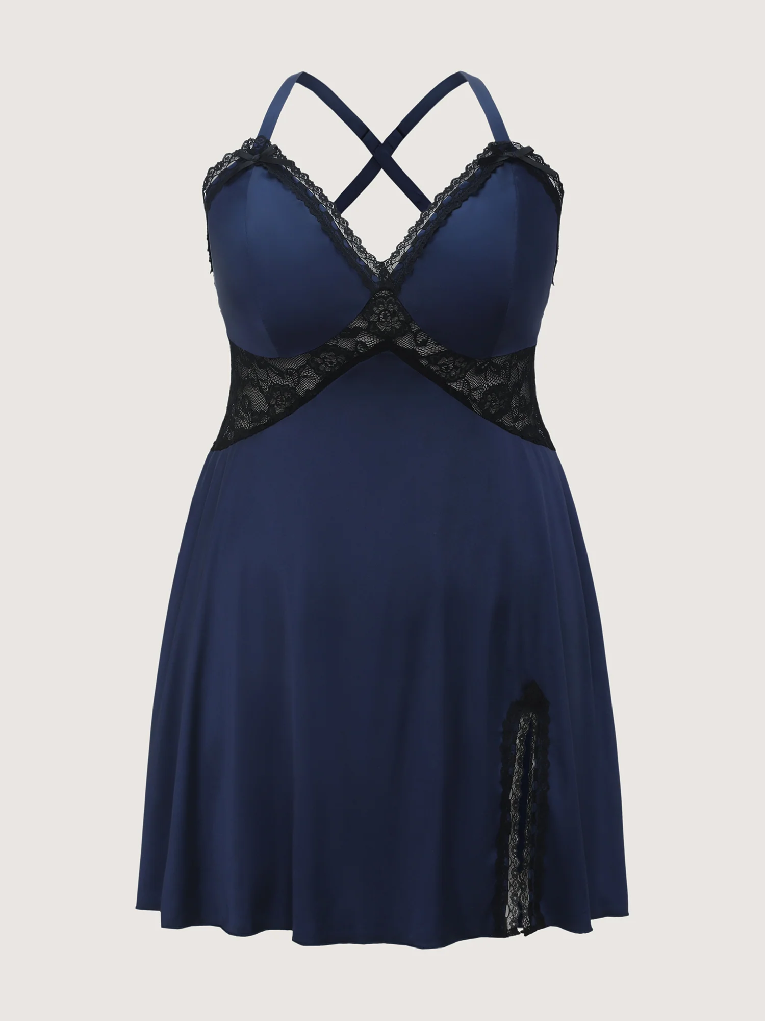 Satin Lace Trim V-Neck Lounge Dress - Image 7