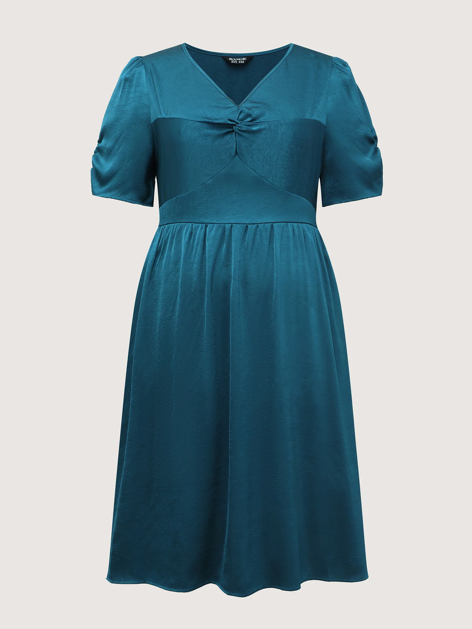 Satin-Like Ruched Sleeve Midi Dress - Image 7