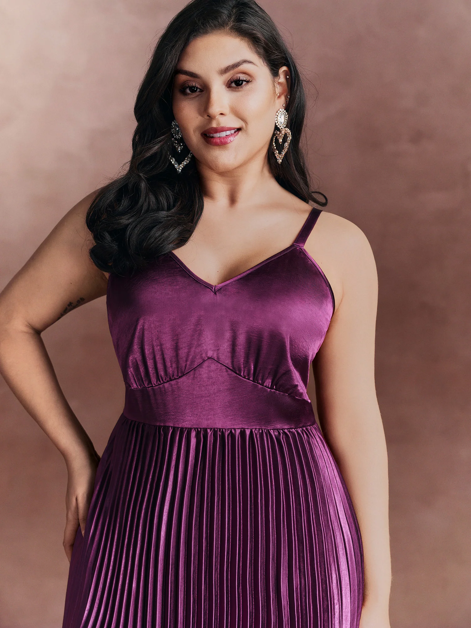Satin Pleated Skirt Cami Midi Dress - Image 2
