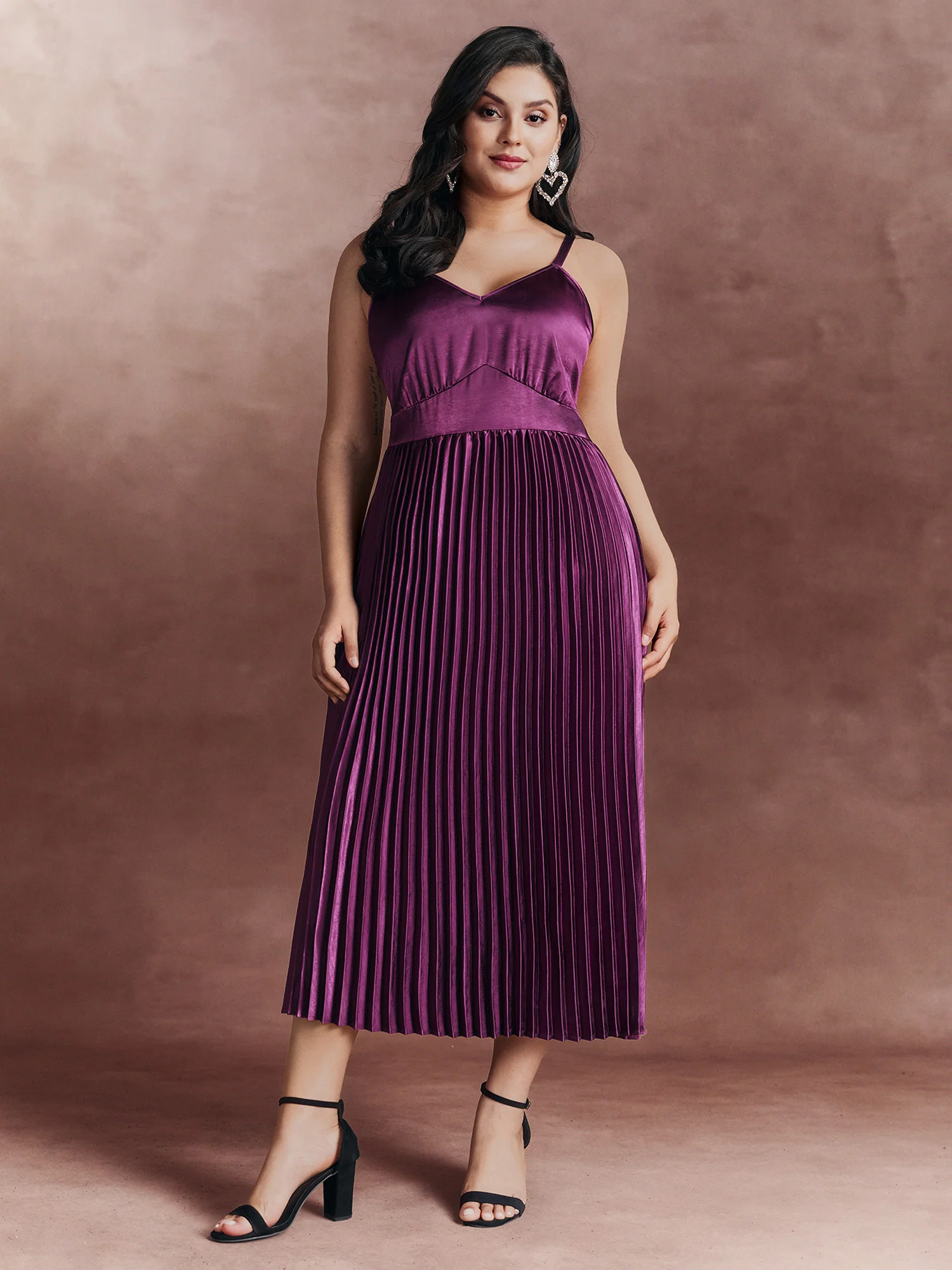 Satin Pleated Skirt Cami Midi Dress - Image 3