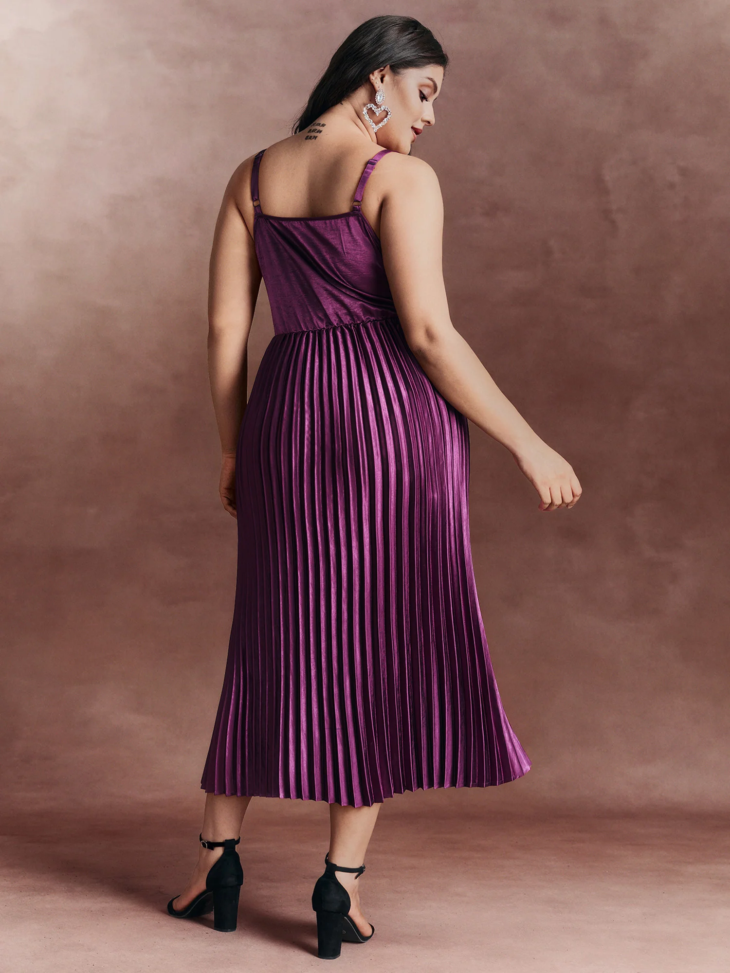 Satin Pleated Skirt Cami Midi Dress - Image 4