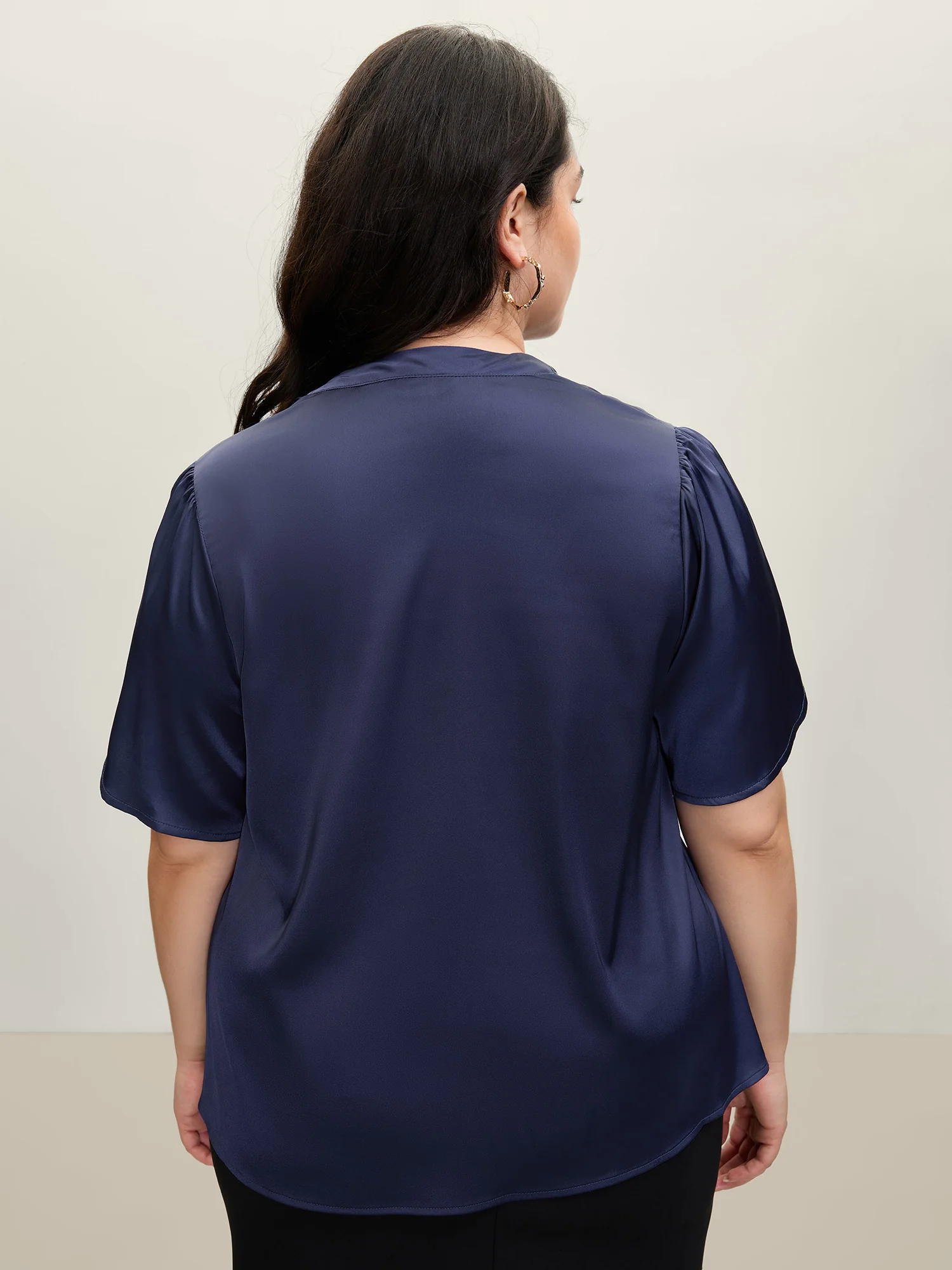 Satin Ribbon Knot Mock Neck Blouse - Image 4