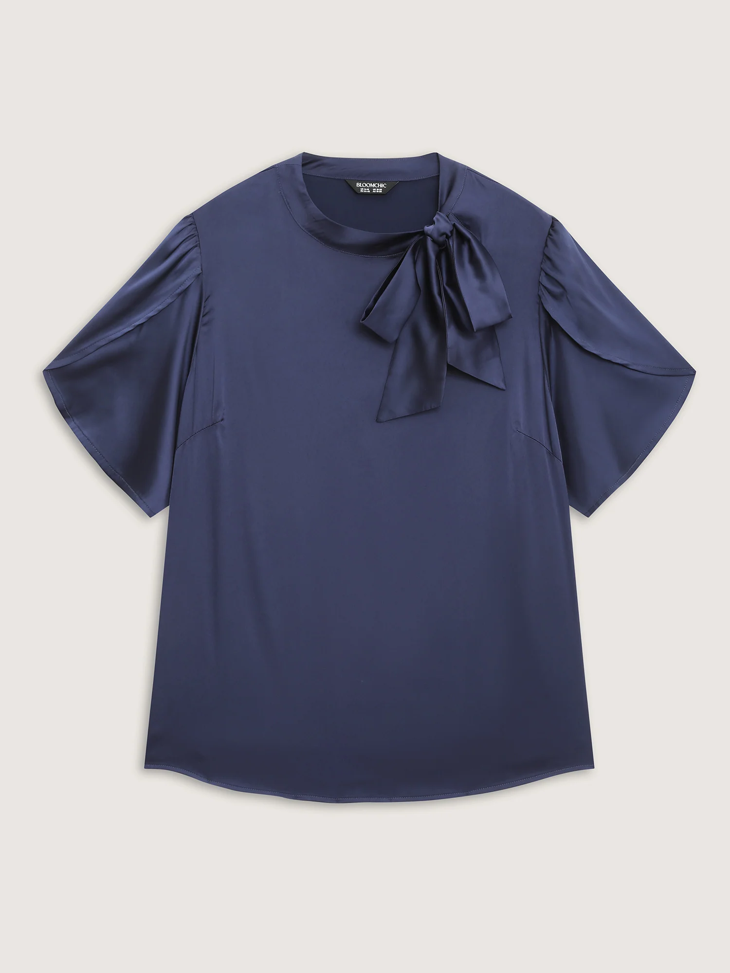 Satin Ribbon Knot Mock Neck Blouse - Image 7