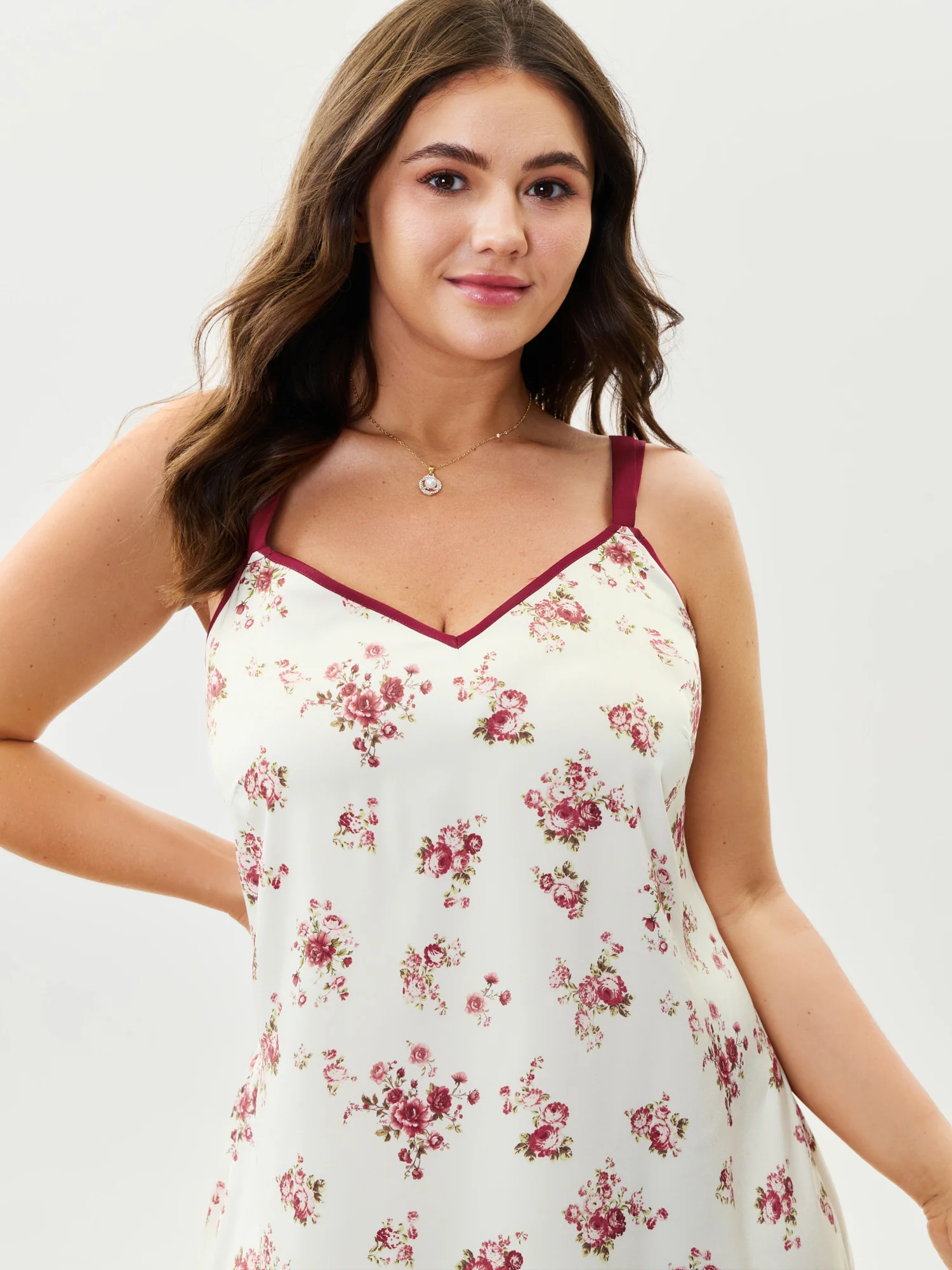 Satin Rose Crisscross Back Straps Sleep Dress - Image 3