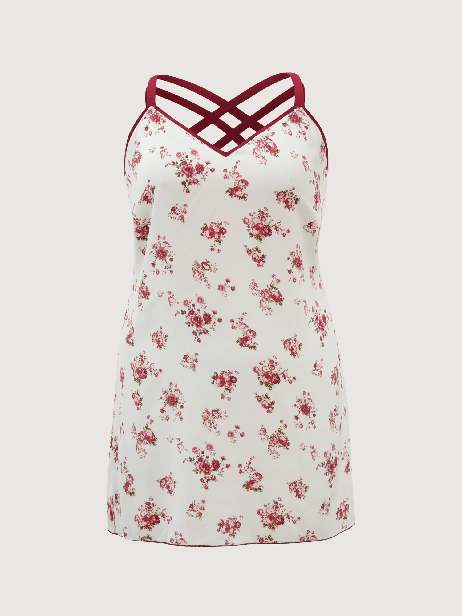 Satin Rose Crisscross Back Straps Sleep Dress - Image 7