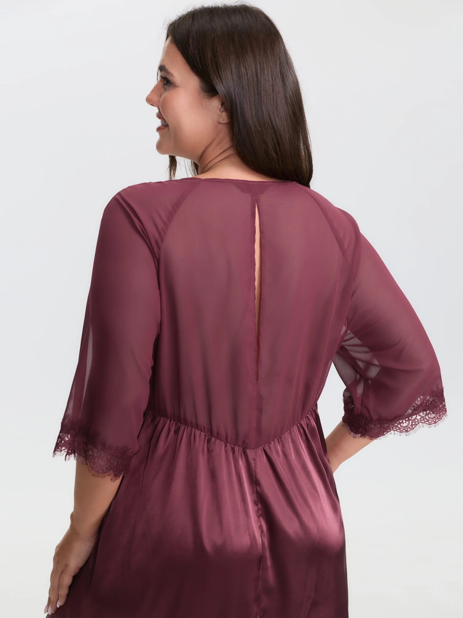 Satin Semi-Sheer Sleeve Pleated Nightgown - Image 2