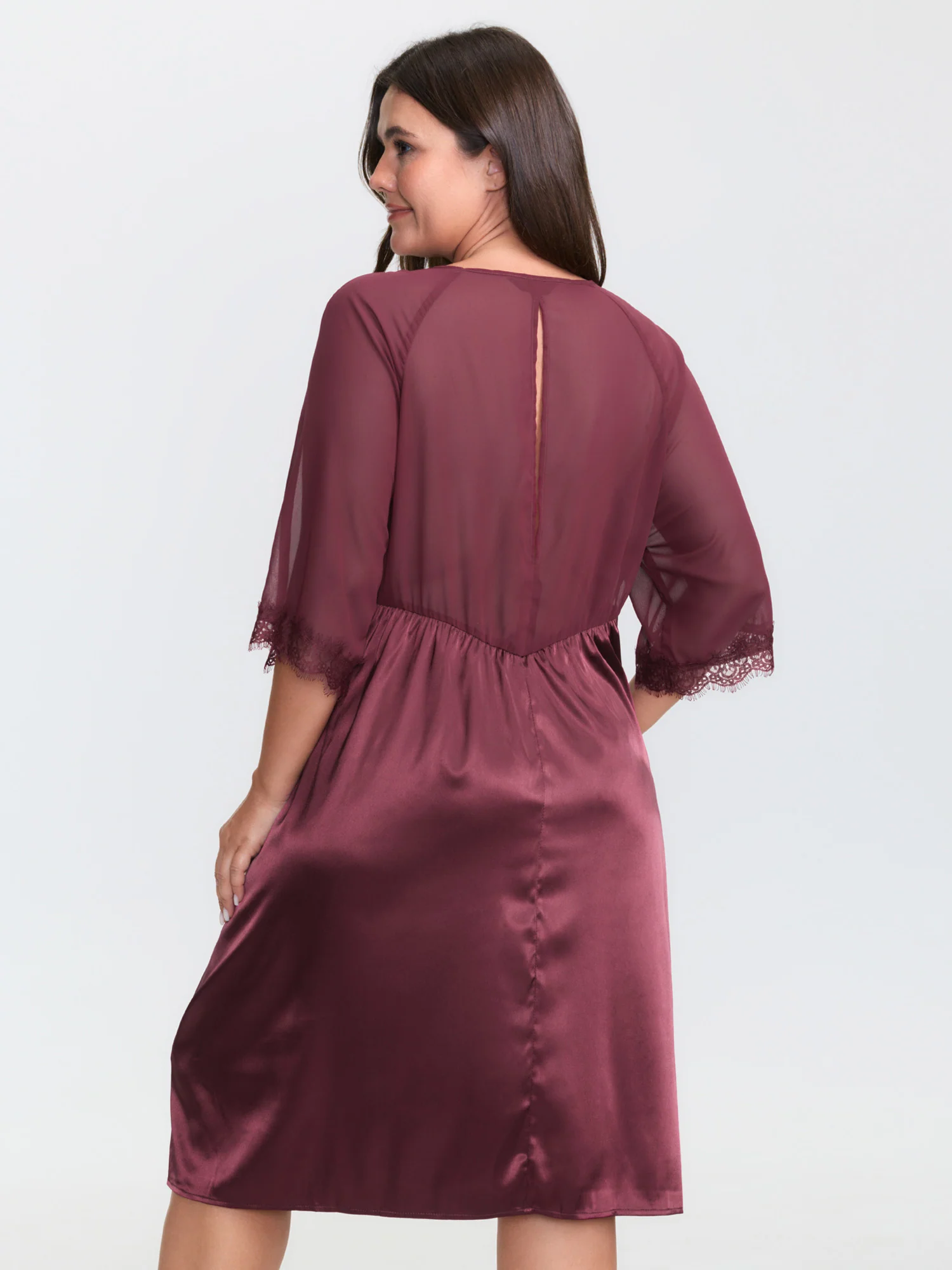 Satin Semi-Sheer Sleeve Pleated Nightgown - Image 4