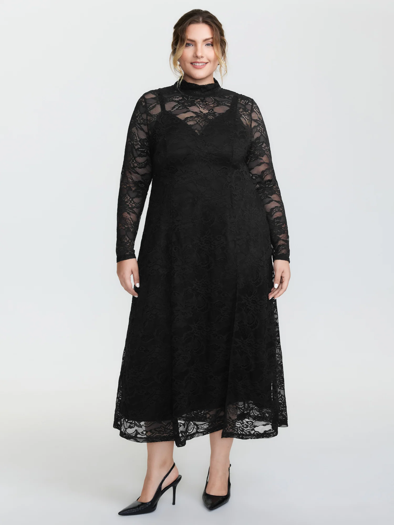 Satin Sheer Two-Piece Lace Maxi Dress - Image 3
