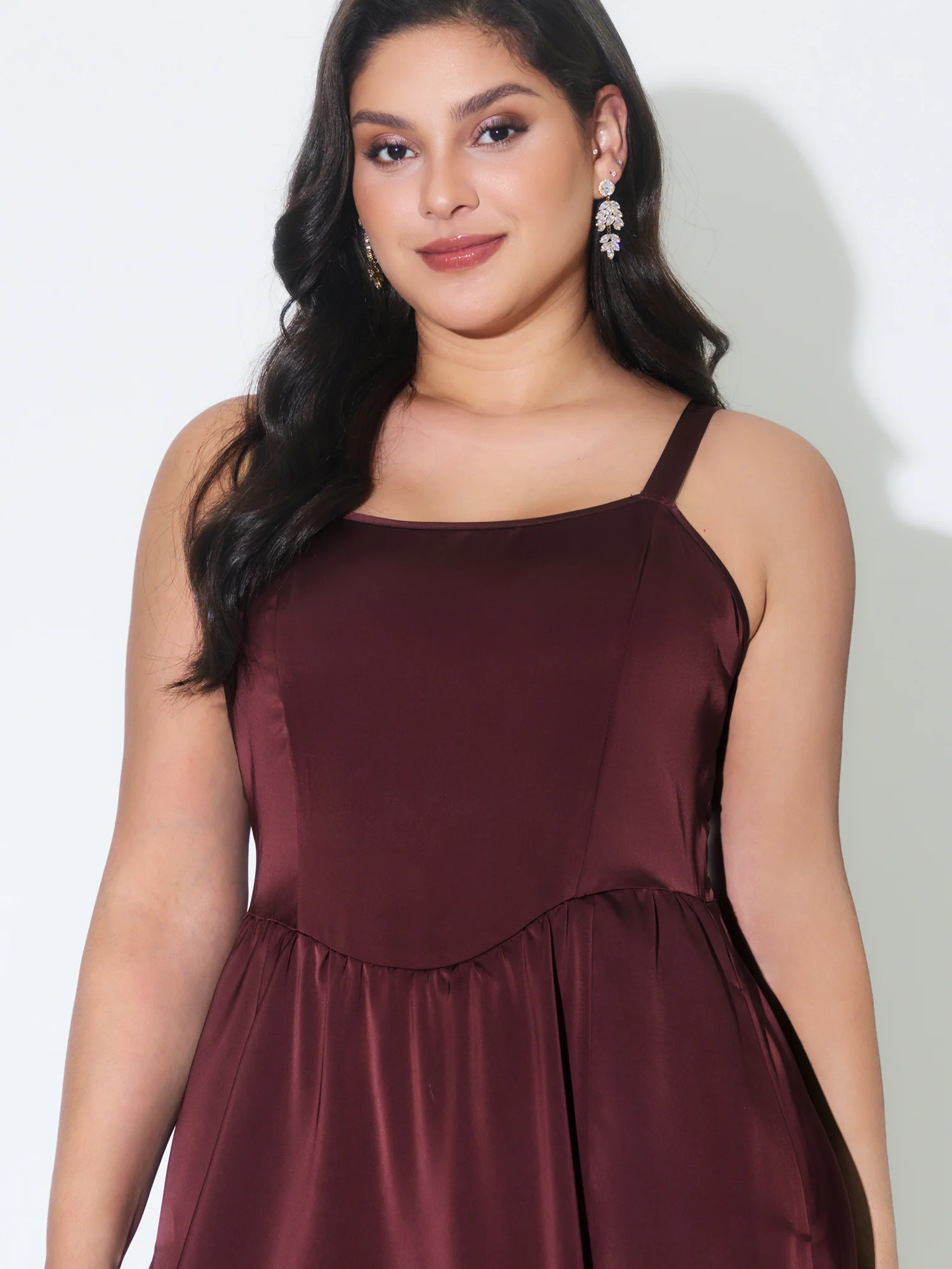 Satin Square Neck Front Slit Slip Maxi Dress - Image 2