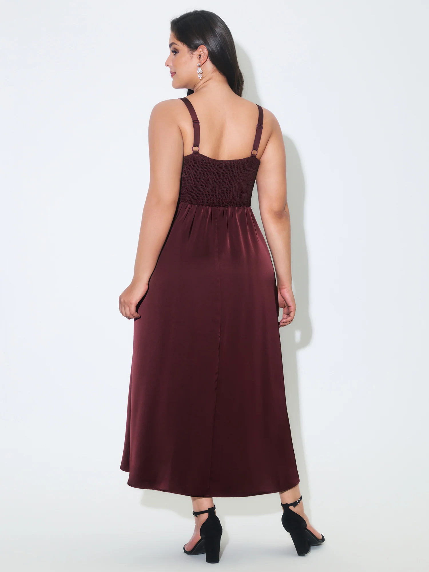 Satin Square Neck Front Slit Slip Maxi Dress - Image 3