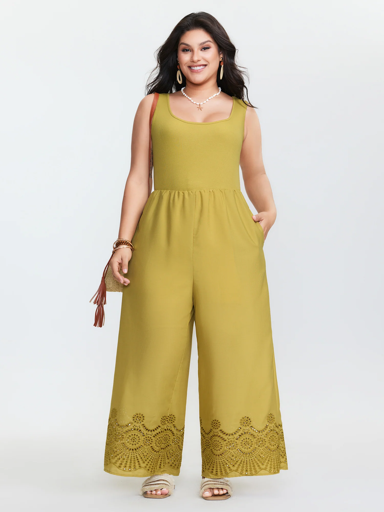 Scallop Embroidered Hem Sleeveless Jumpsuit - Image 2