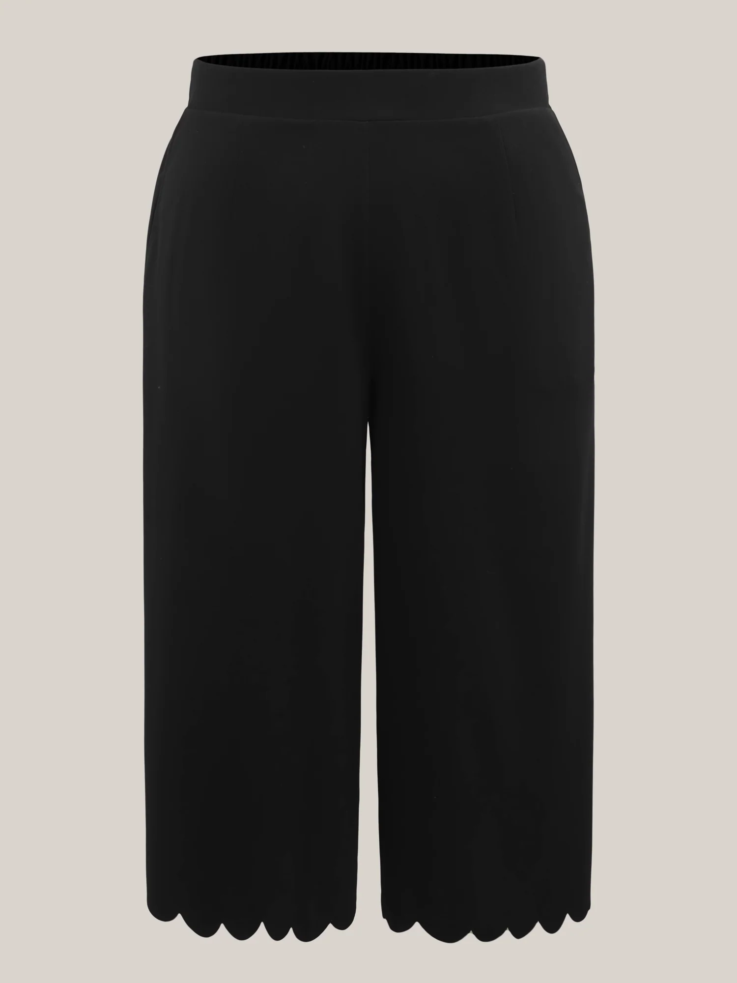 Scalloped Hem Wide-Leg Solid Pants - Image 7