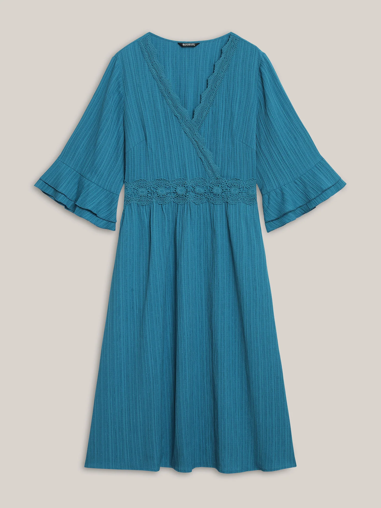 Scalloped Lace Surplice Ruffled Midi Dress - Image 15