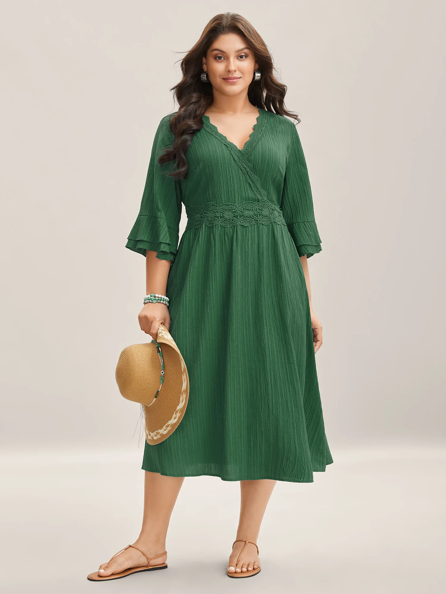 Scalloped Lace Surplice Ruffled Midi Dress - Image 16