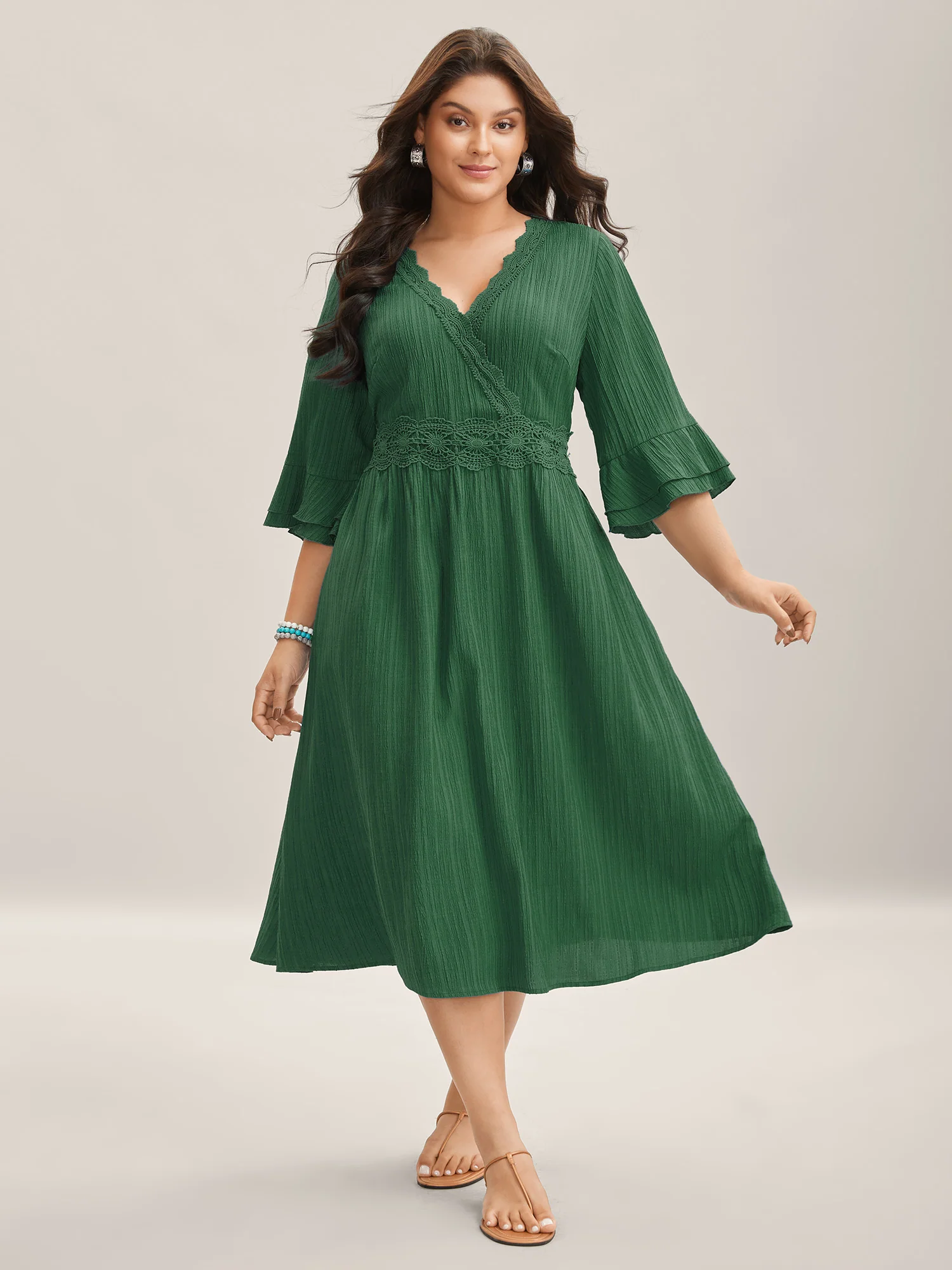 Scalloped Lace Surplice Ruffled Midi Dress - Image 18