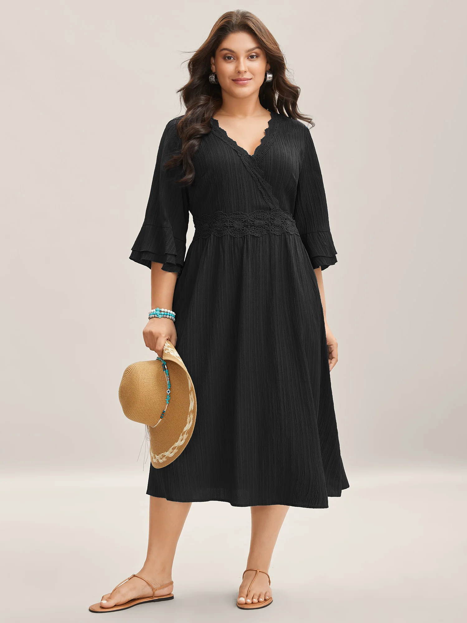 Scalloped Lace Surplice Ruffled Midi Dress - Image 20