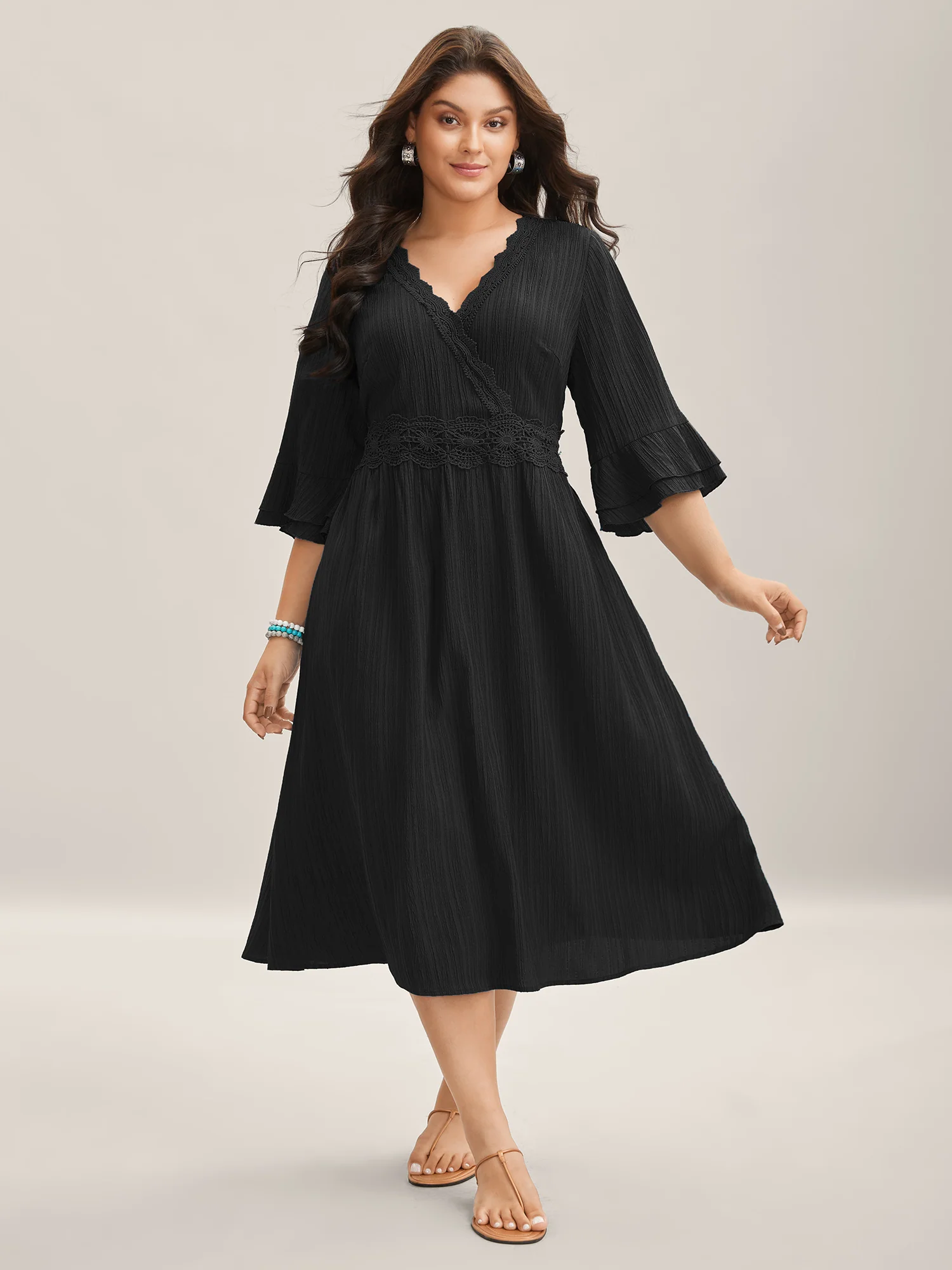 Scalloped Lace Surplice Ruffled Midi Dress - Image 22
