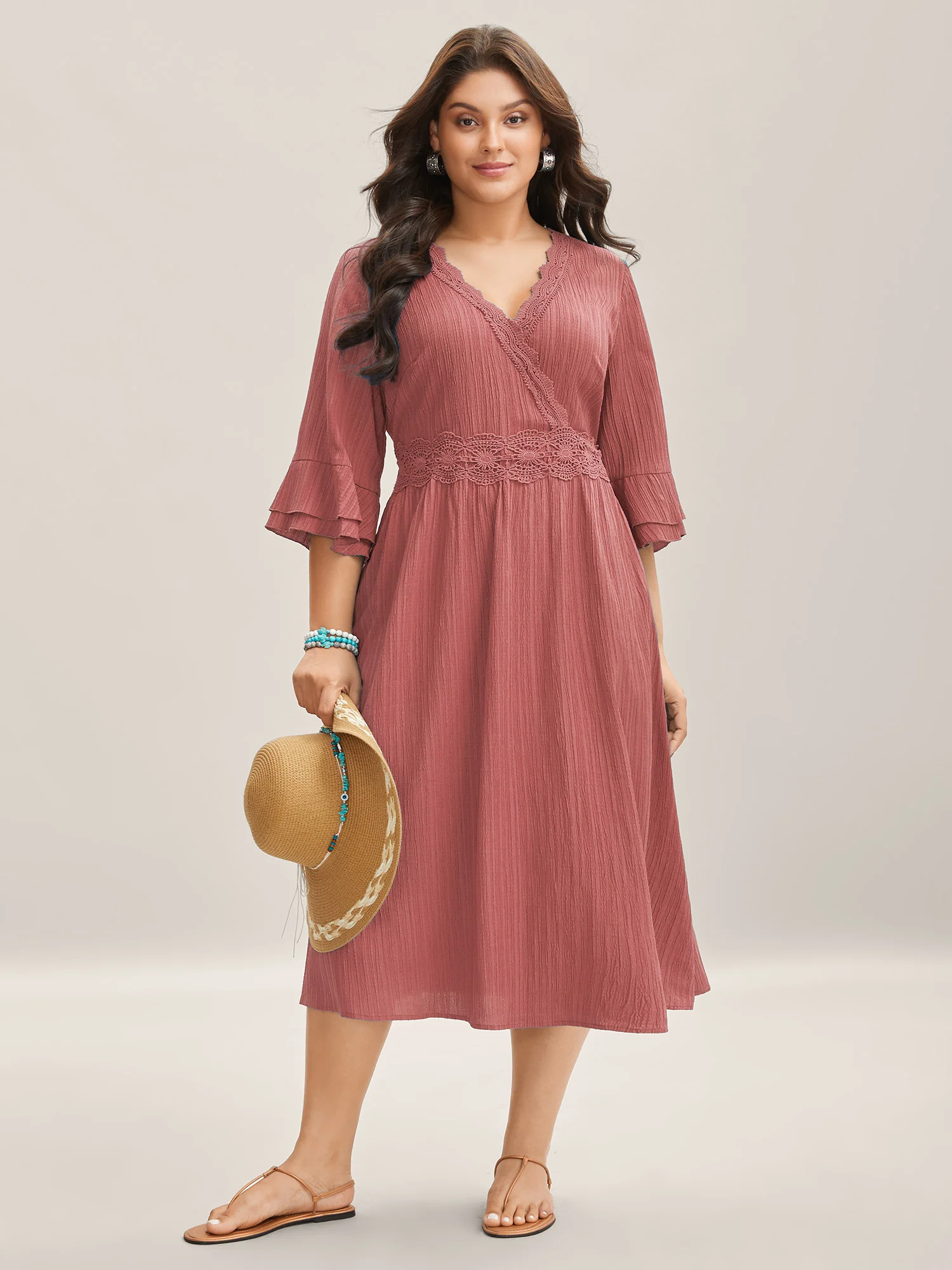 Scalloped Lace Surplice Ruffled Midi Dress - Image 24