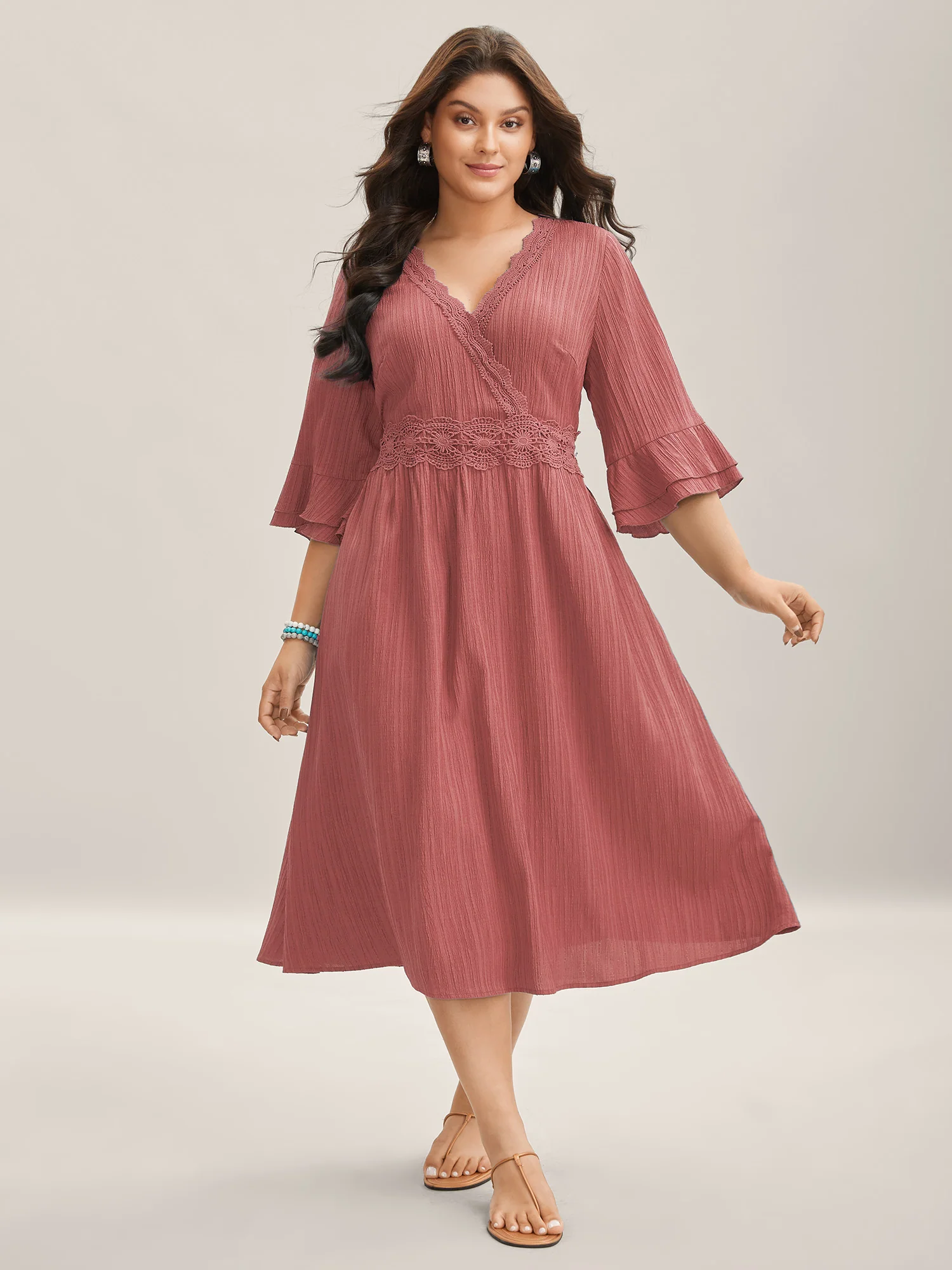 Scalloped Lace Surplice Ruffled Midi Dress - Image 26