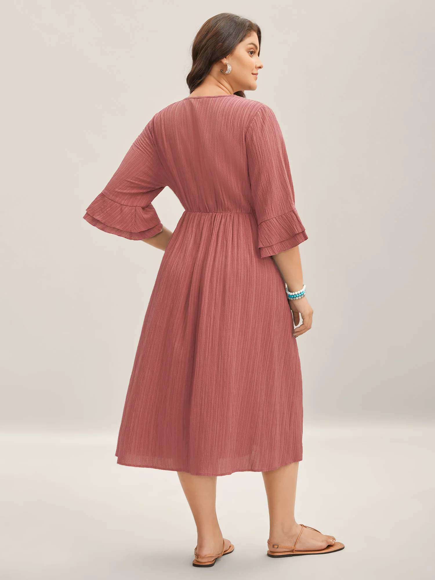 Scalloped Lace Surplice Ruffled Midi Dress - Image 27